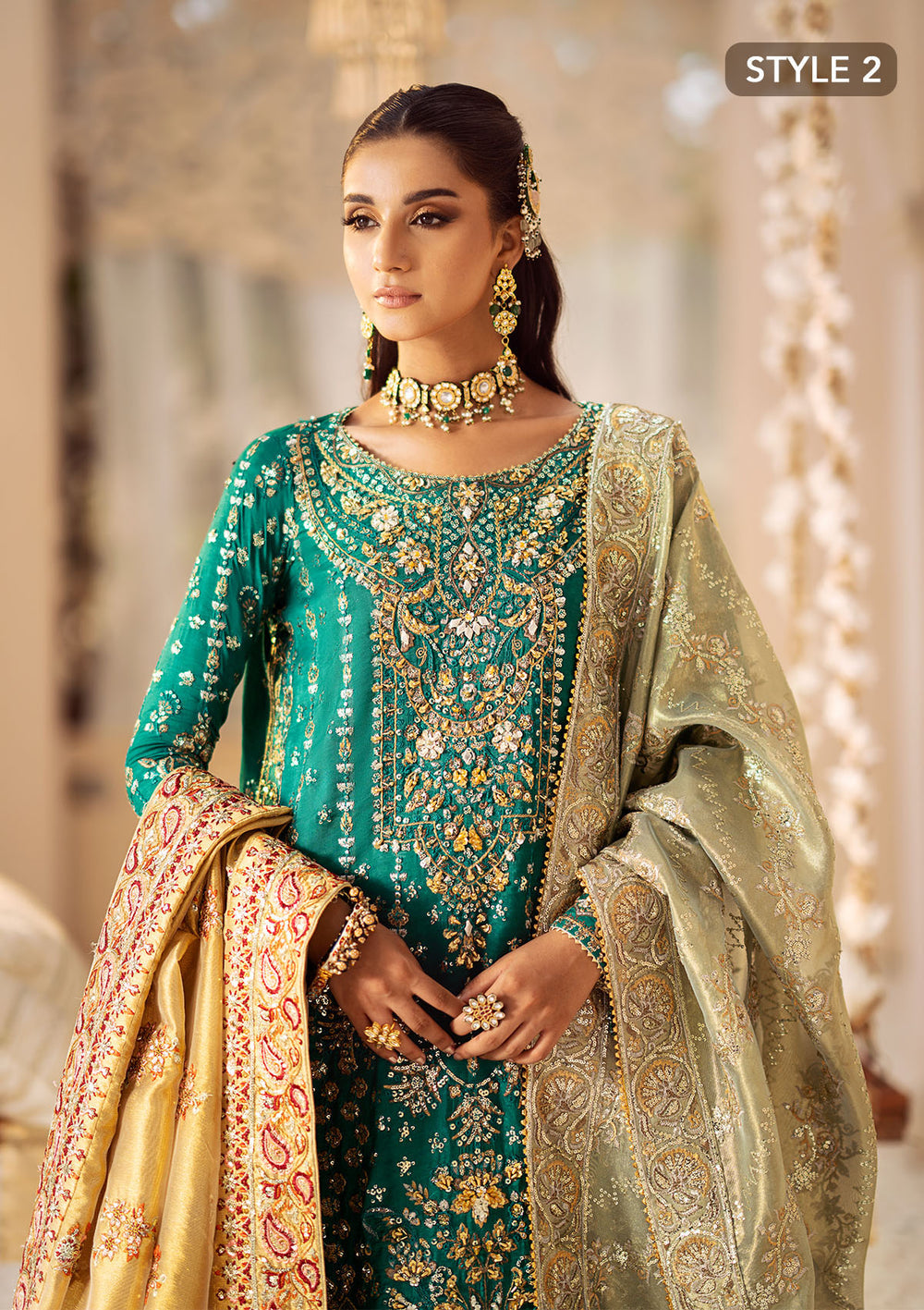Aik Atelier Wedding Festive 24 Vol 2 LOOK 09 – Emerald Green Pakistani Dress with intricate embroidery and embellishments. Shop elegant Asian dresses at Maria Faisal.
