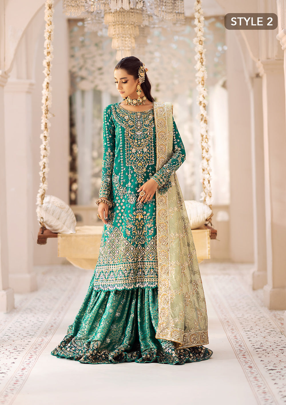 Aik Atelier Wedding Festive 24 Vol 2 LOOK 09 – Emerald Green Pakistani Dress with intricate embroidery and embellishments. Shop elegant Asian dresses at Maria Faisal.