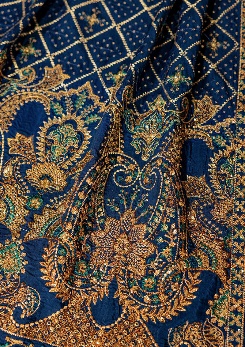 Aik Atelier | Wedding Festive 26 | ROYAL BLUE MEDIUM SILK SHAWL - Bridal Dress - available at Maria Faisal in UK and USA.
