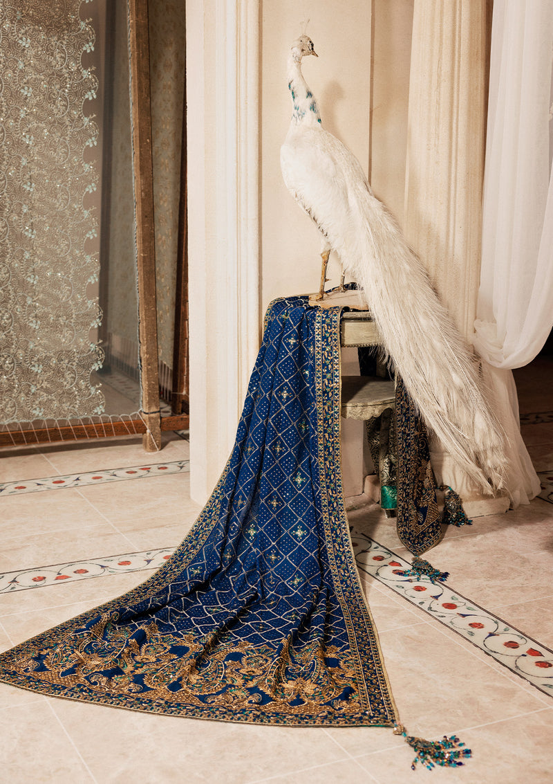 Aik Atelier | Wedding Festive 26 | ROYAL BLUE MEDIUM SILK SHAWL - Bridal Dress - available at Maria Faisal in UK and USA.