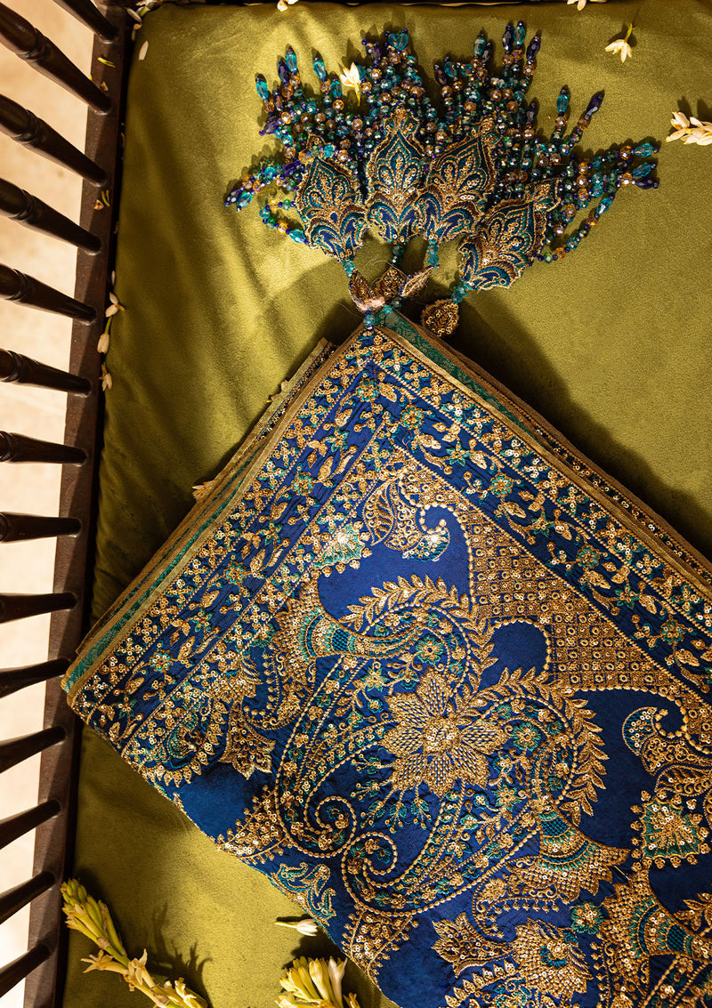 Aik Atelier | Wedding Festive 26 | ROYAL BLUE MEDIUM SILK SHAWL - Bridal Dress - available at Maria Faisal in UK and USA.