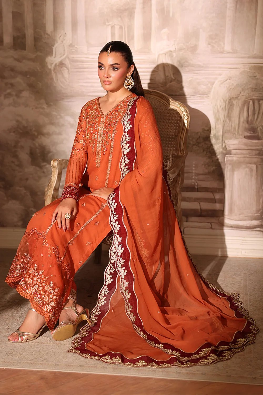 Azure | Ensembles | Amber Rust - Casual Dress - available at Maria Faisal in UK and USA.