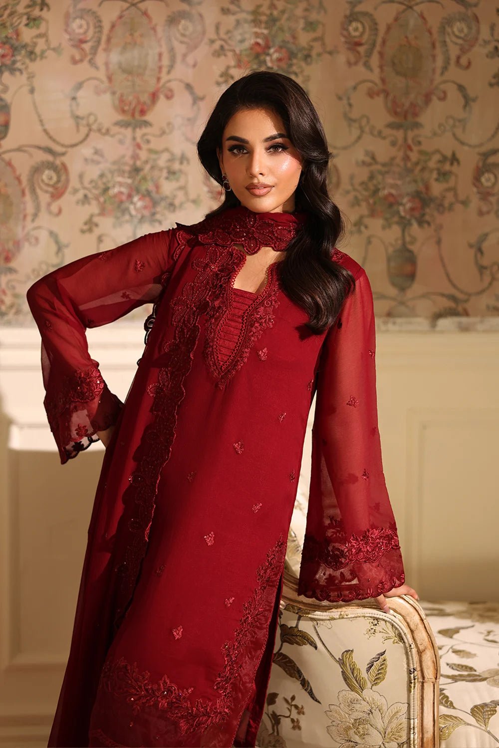 Azure | Ensembles | Cherry Veil - Casual Dress - available at Maria Faisal in UK and USA.