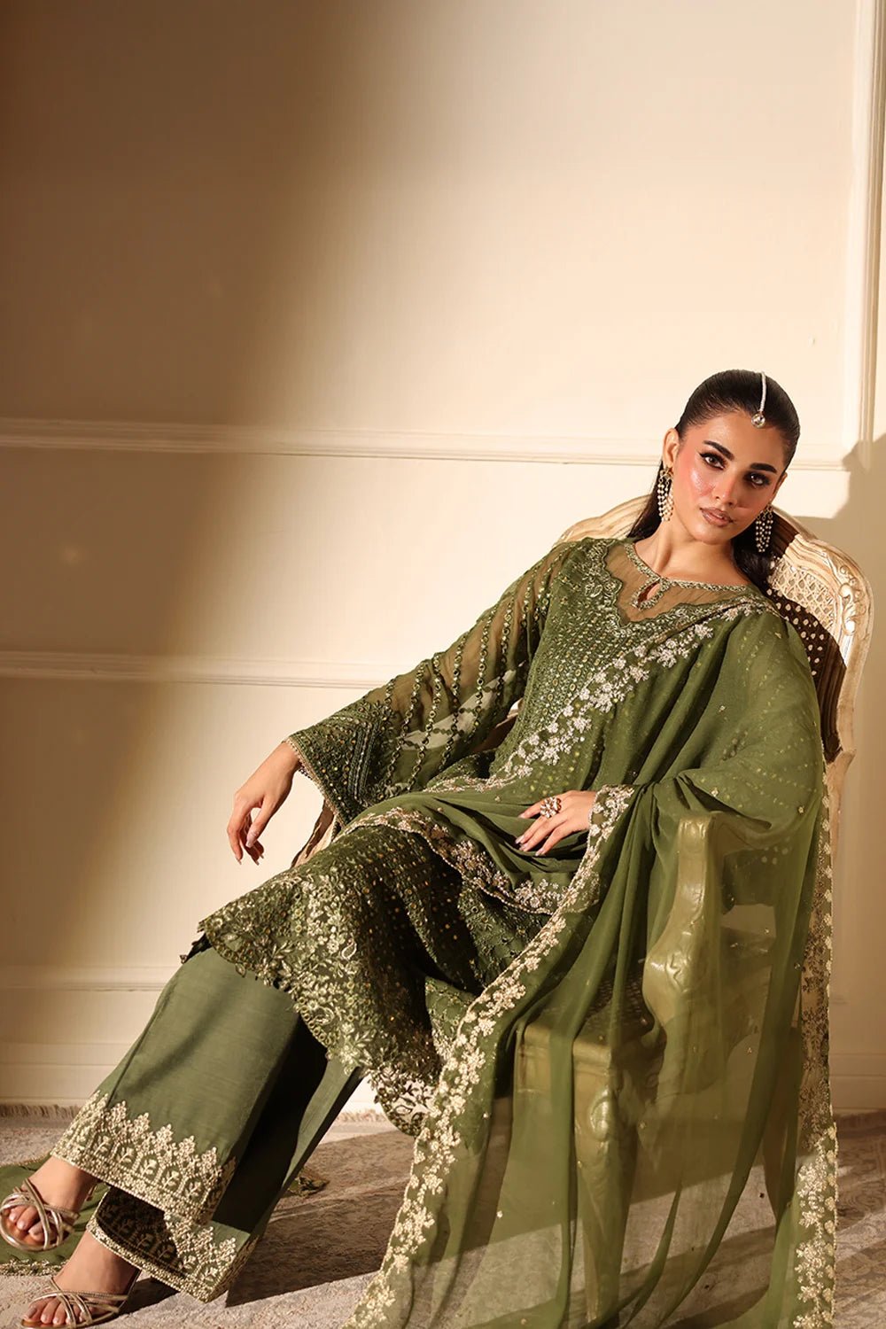 Azure | Ensembles | Moss Glow - Casual Dress - available at Maria Faisal in UK and USA.