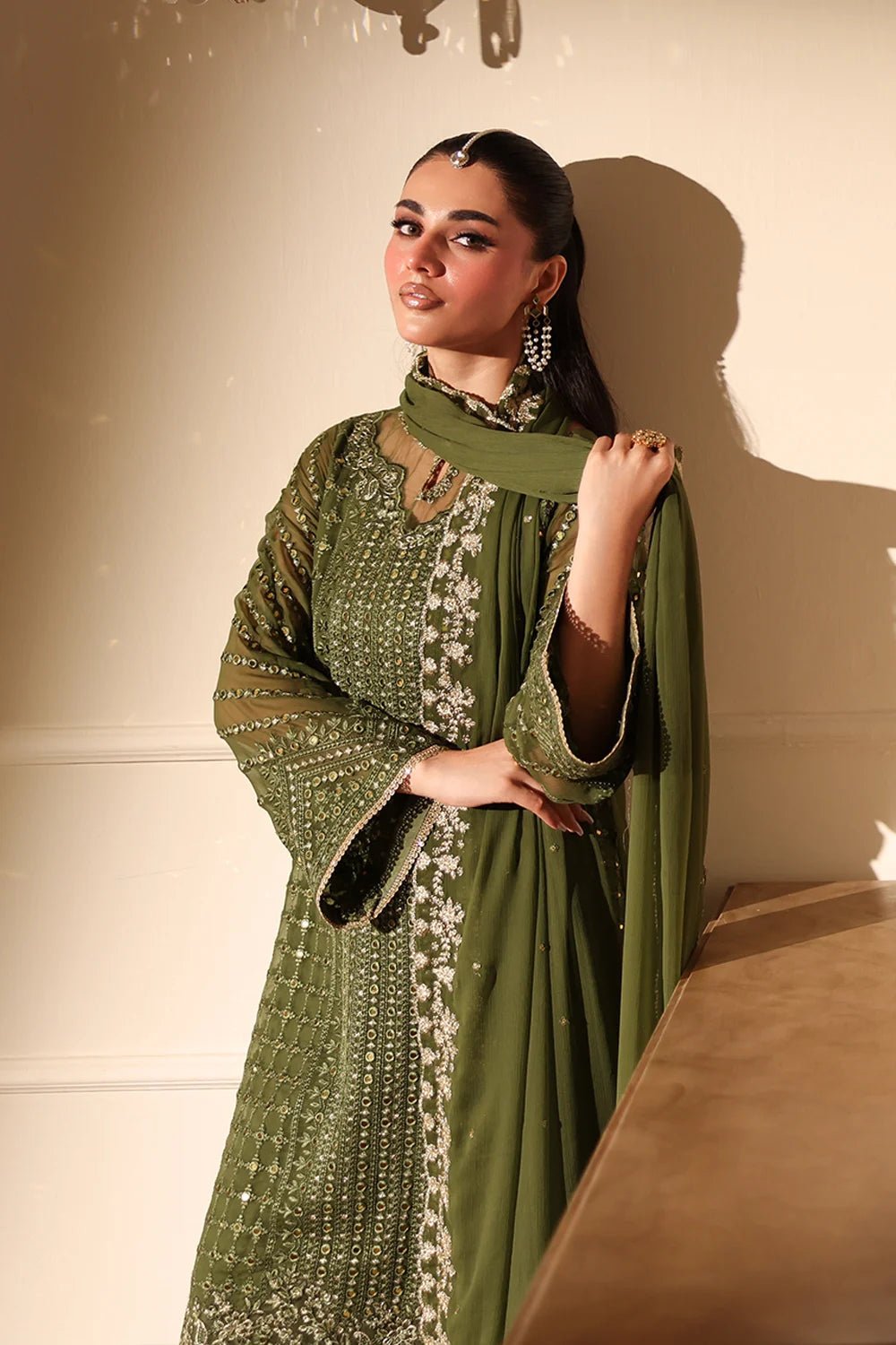 Azure | Ensembles | Moss Glow - Casual Dress - available at Maria Faisal in UK and USA.