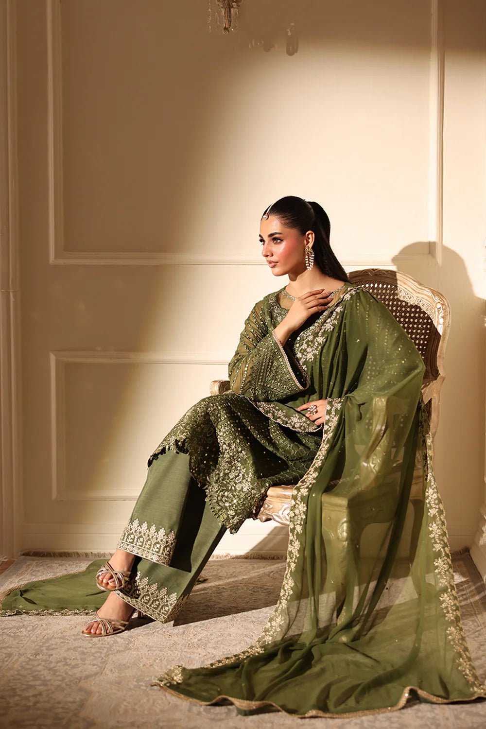 Azure | Ensembles | Moss Glow - Casual Dress - available at Maria Faisal in UK and USA.