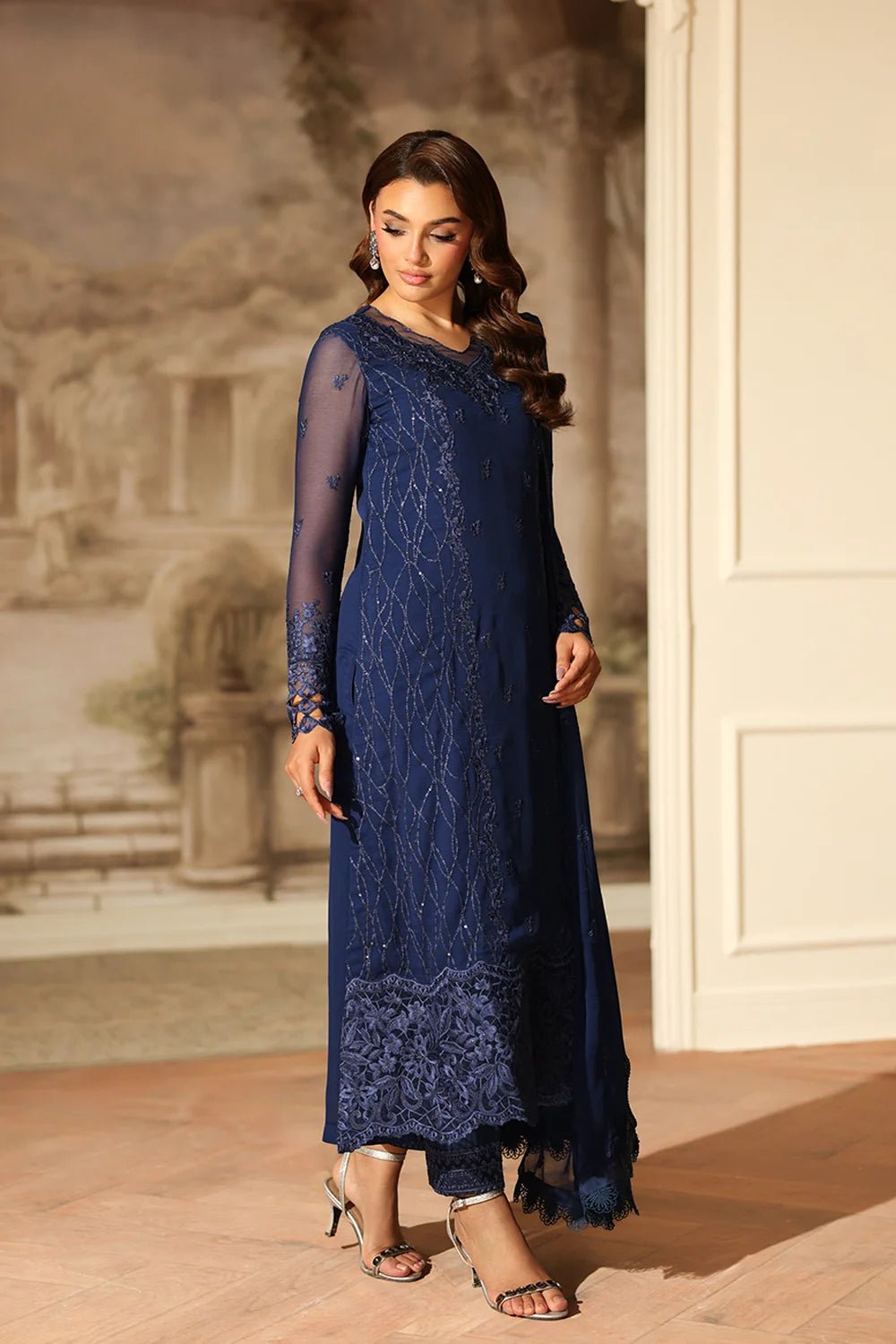 Azure | Ensembles | Royal Eclipse - Casual Dress - available at Maria Faisal in UK and USA.