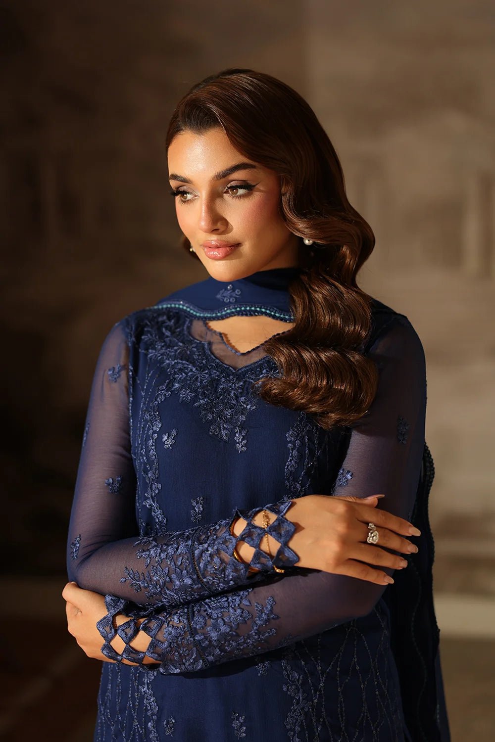 Azure | Ensembles | Royal Eclipse - Casual Dress - available at Maria Faisal in UK and USA.