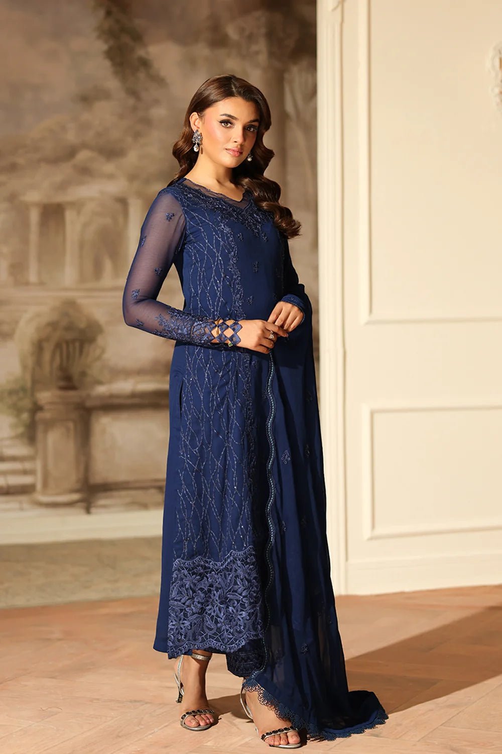 Azure | Ensembles | Royal Eclipse - Casual Dress - available at Maria Faisal in UK and USA.