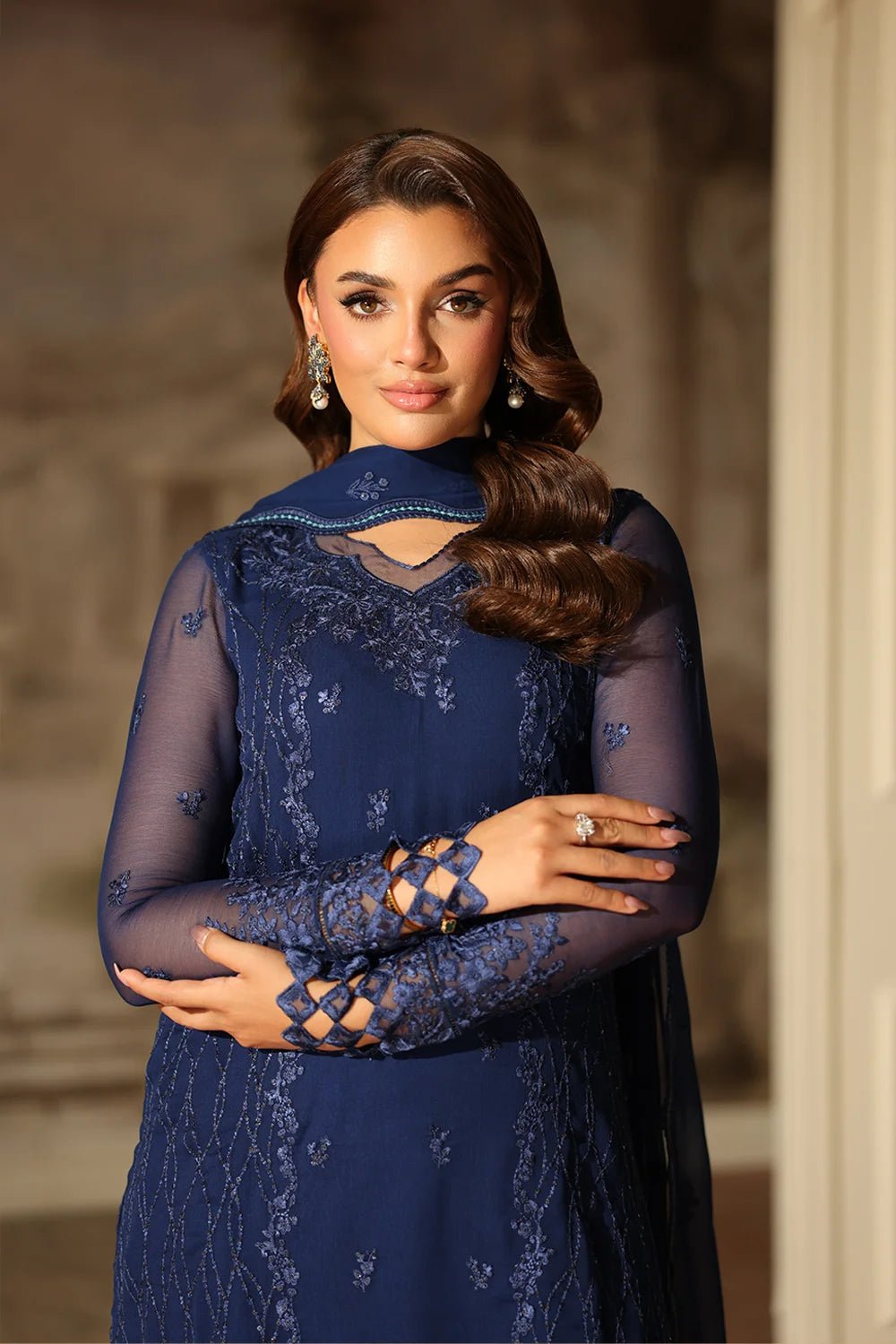 Azure | Ensembles | Royal Eclipse - Casual Dress - available at Maria Faisal in UK and USA.