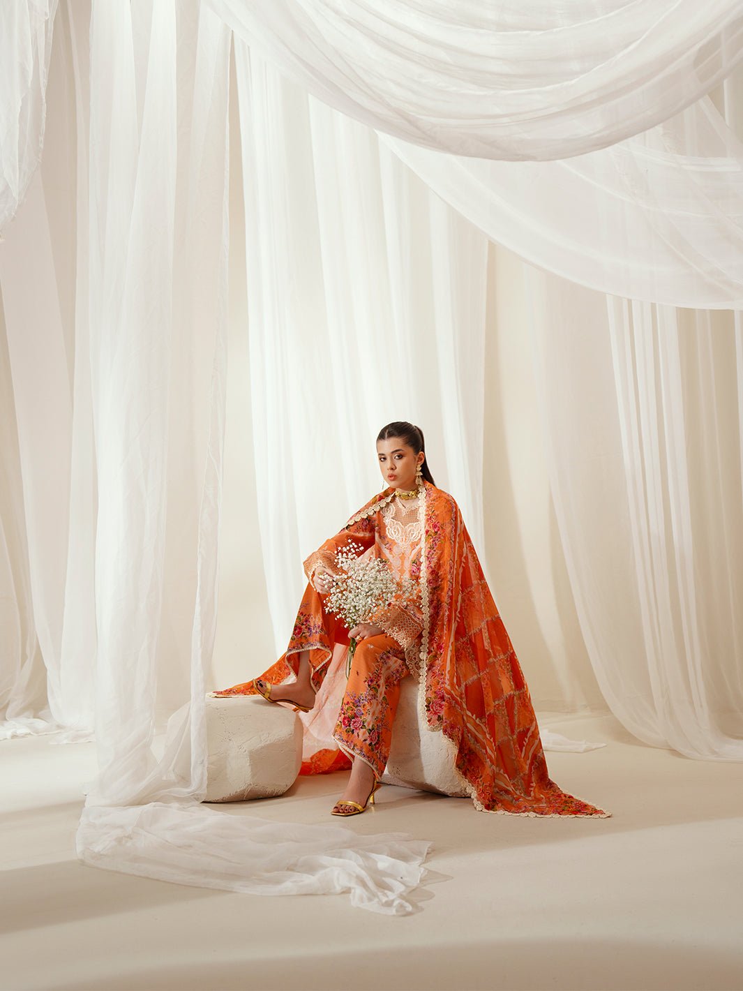 Bin Ilyas | Eres Bonita Viscose 25 | 1101 - A - is Orange dress from Bin Ilyas - Ladies Clothes - Maria Faisal