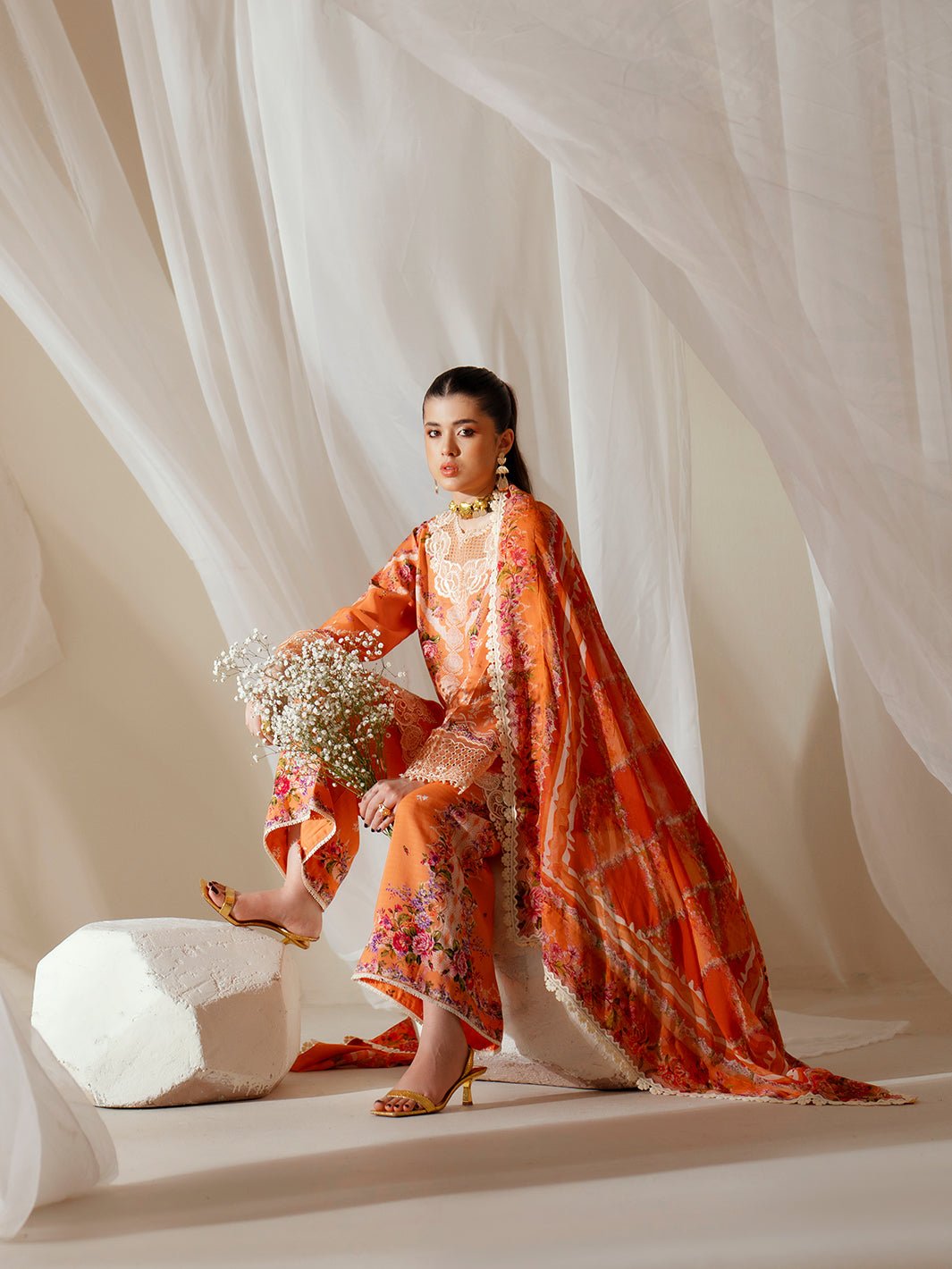 Bin Ilyas | Eres Bonita Viscose 25 | 1101 - A - is Orange dress from Bin Ilyas - Ladies Clothes - Maria Faisal