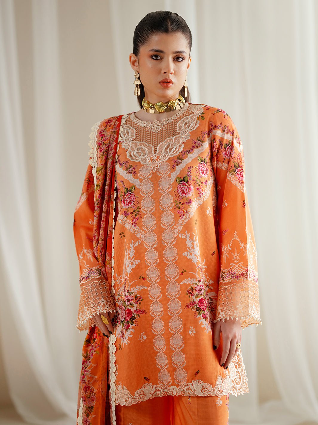Bin Ilyas | Eres Bonita Viscose 25 | 1101 - A - is Orange dress from Bin Ilyas - Ladies Clothes - Maria Faisal