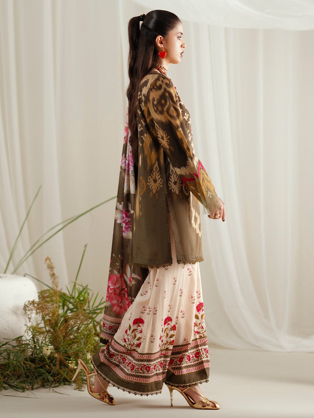 Bin Ilyas | Eres Bonita Viscose 25 | 1102 - B - is Olive Green dress from Bin Ilyas - Ladies Clothes - Maria Faisal