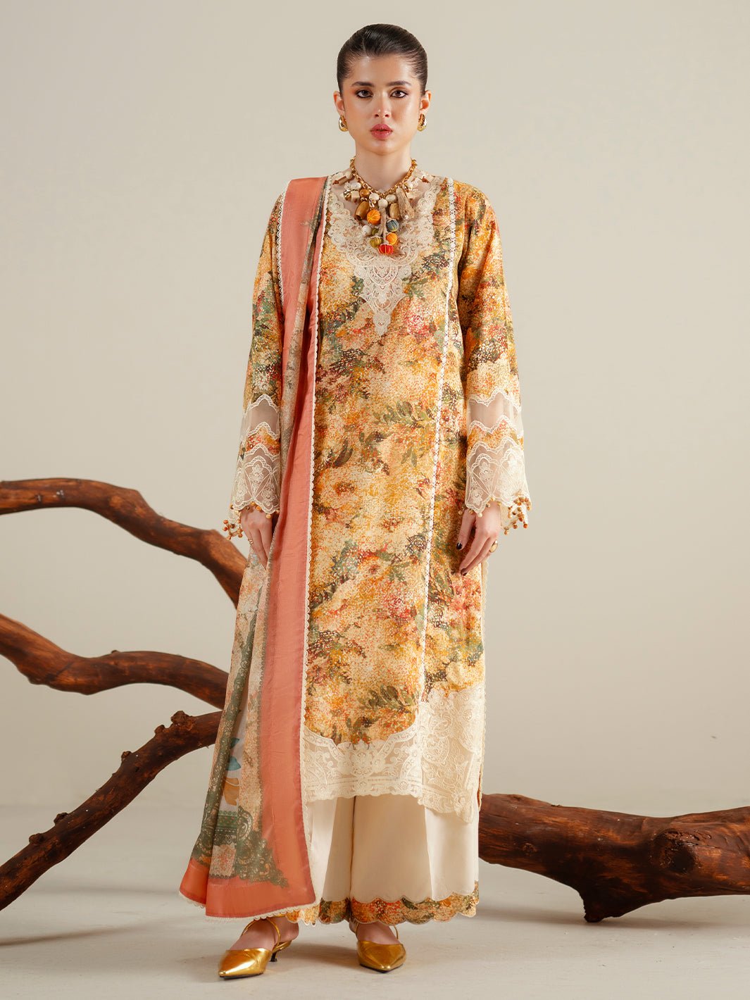Bin Ilyas | Eres Bonita Viscose 25 | 1104 - A - is Dust Yellow dress from Bin Ilyas - Ladies Clothes - Maria Faisal