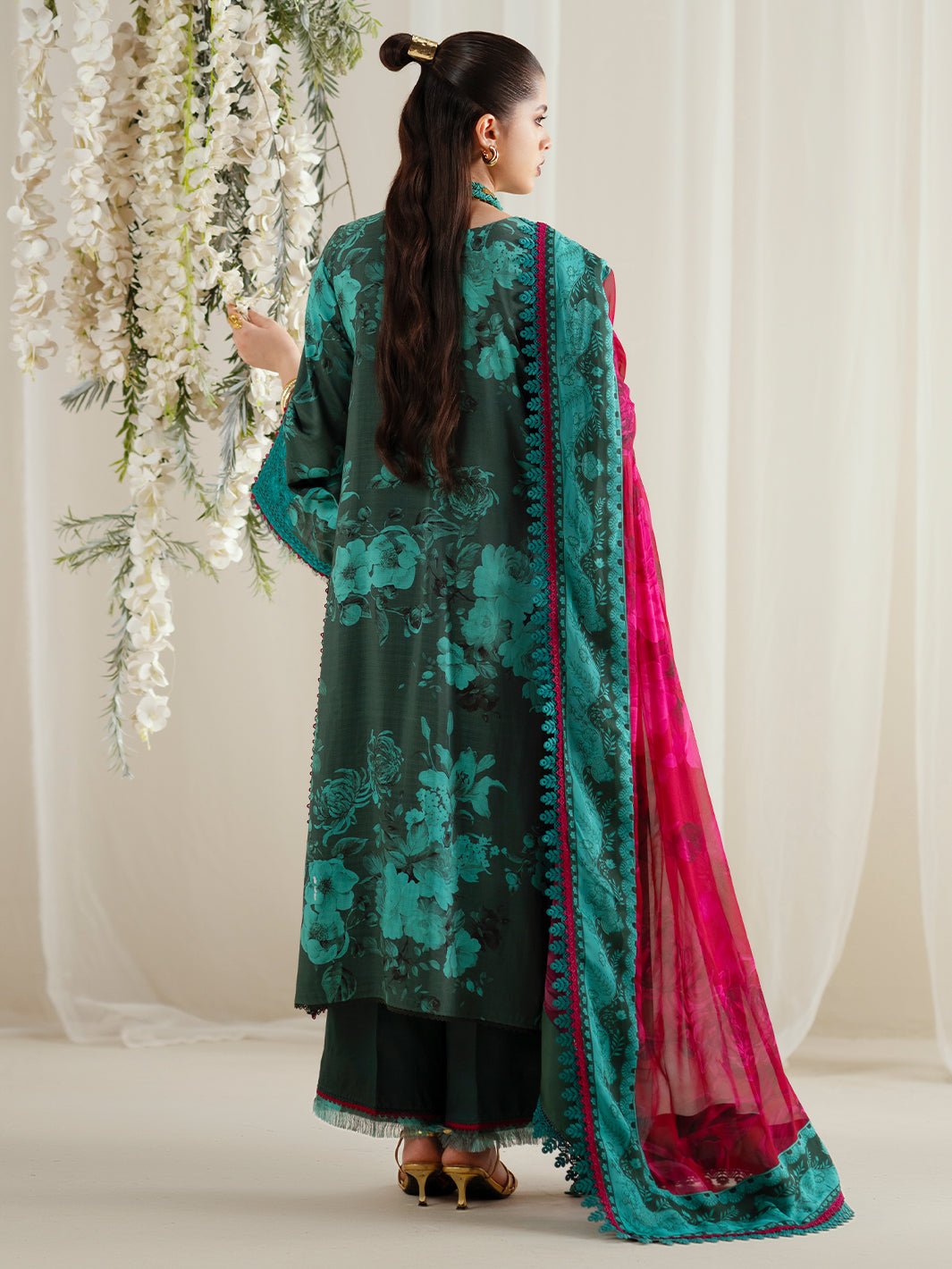 Bin Ilyas | Eres Bonita Viscose 25 | 1106 - B - is Dark Teal Green dress from Bin Ilyas - Ladies Clothes - Maria Faisal