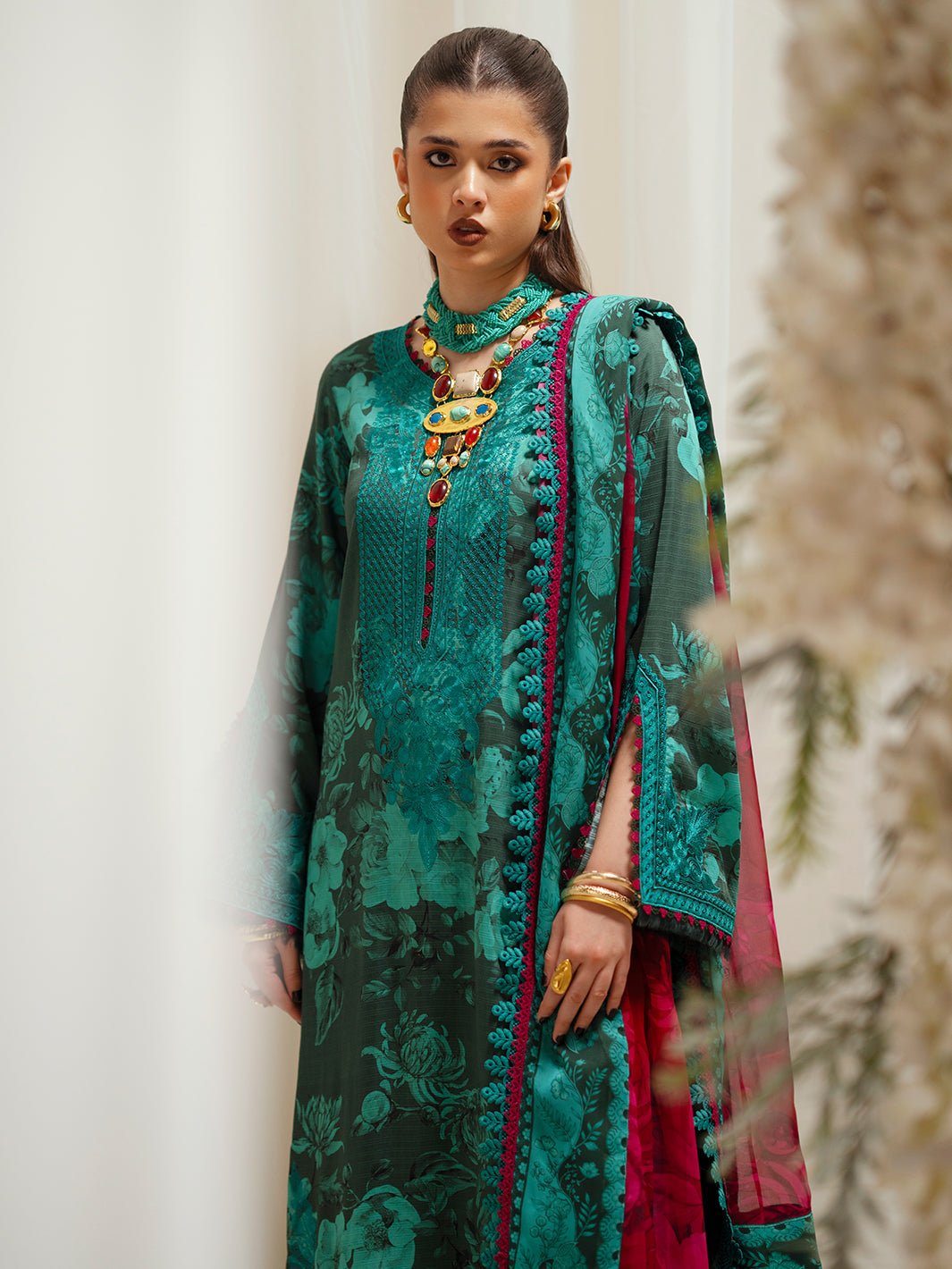 Bin Ilyas | Eres Bonita Viscose 25 | 1106 - B - is Dark Teal Green dress from Bin Ilyas - Ladies Clothes - Maria Faisal