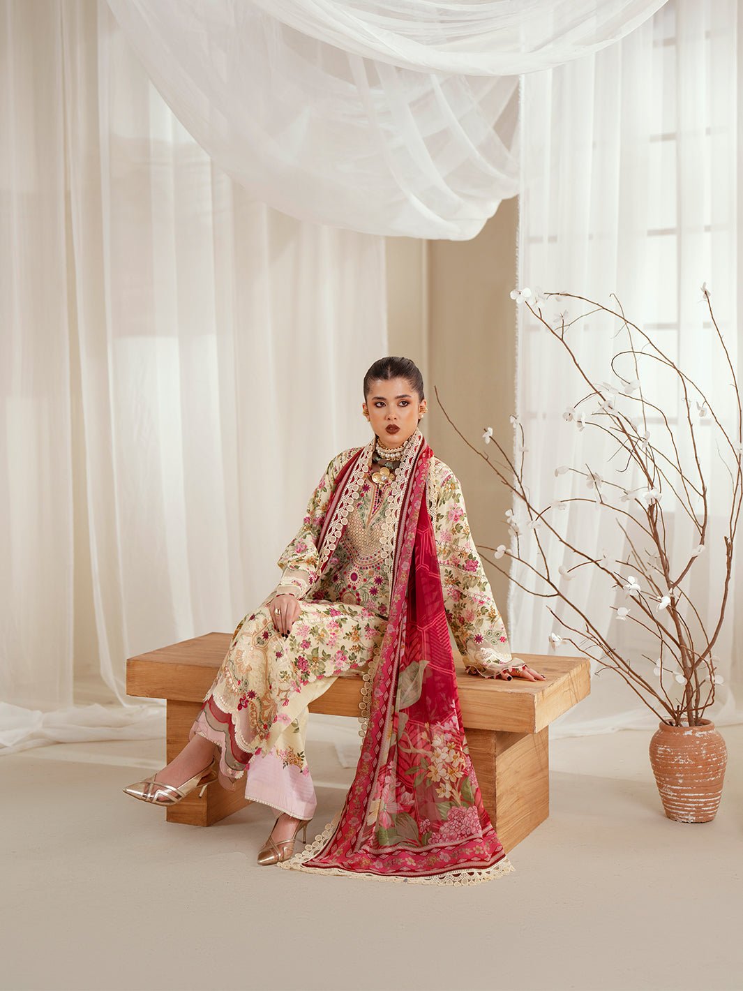 Bin Ilyas | Eres Bonita Viscose 25 | 1107 - A - is Cream dress from Bin Ilyas - Ladies Clothes - Maria Faisal