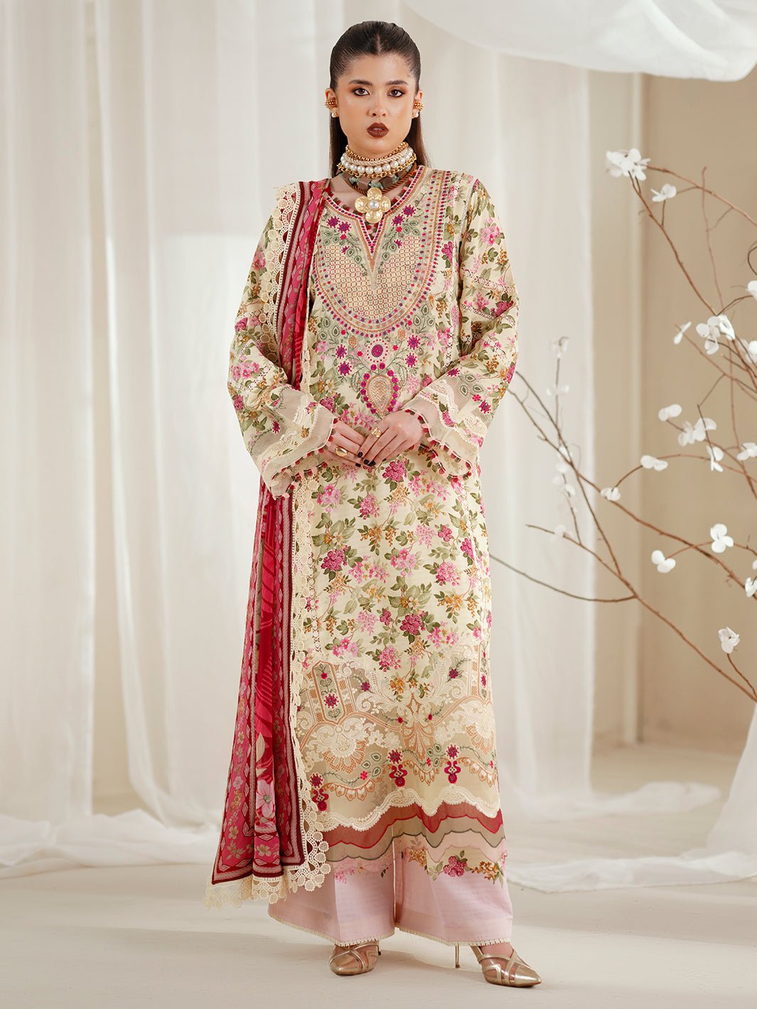 Bin Ilyas | Eres Bonita Viscose 25 | 1107 - A - is Cream dress from Bin Ilyas - Ladies Clothes - Maria Faisal