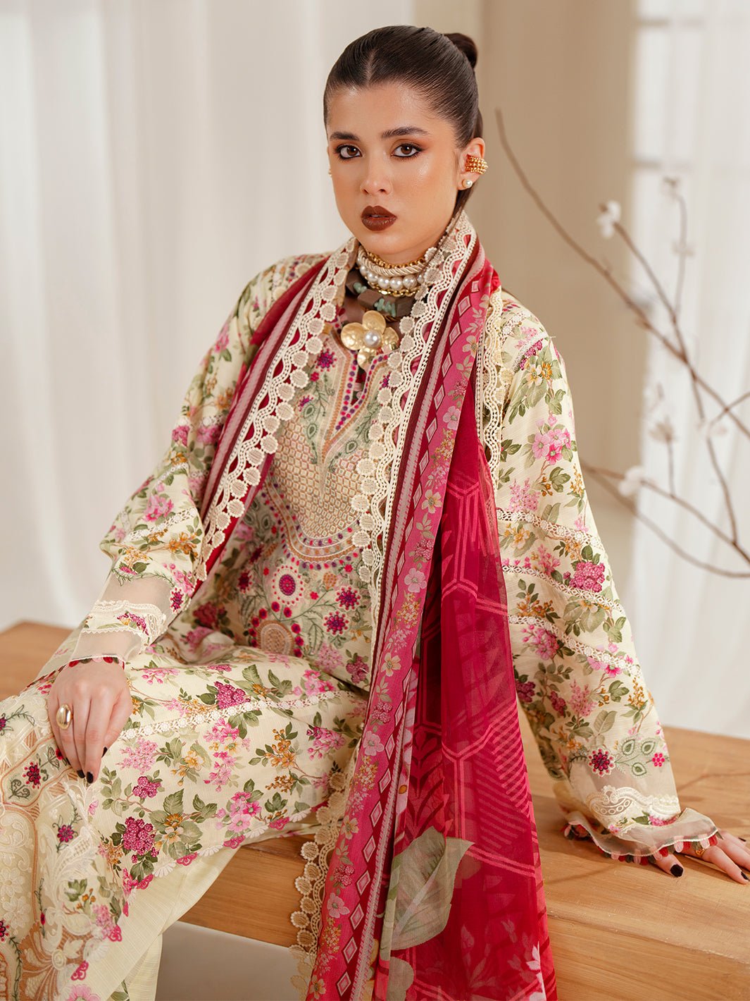 Bin Ilyas | Eres Bonita Viscose 25 | 1107 - A - is Cream dress from Bin Ilyas - Ladies Clothes - Maria Faisal