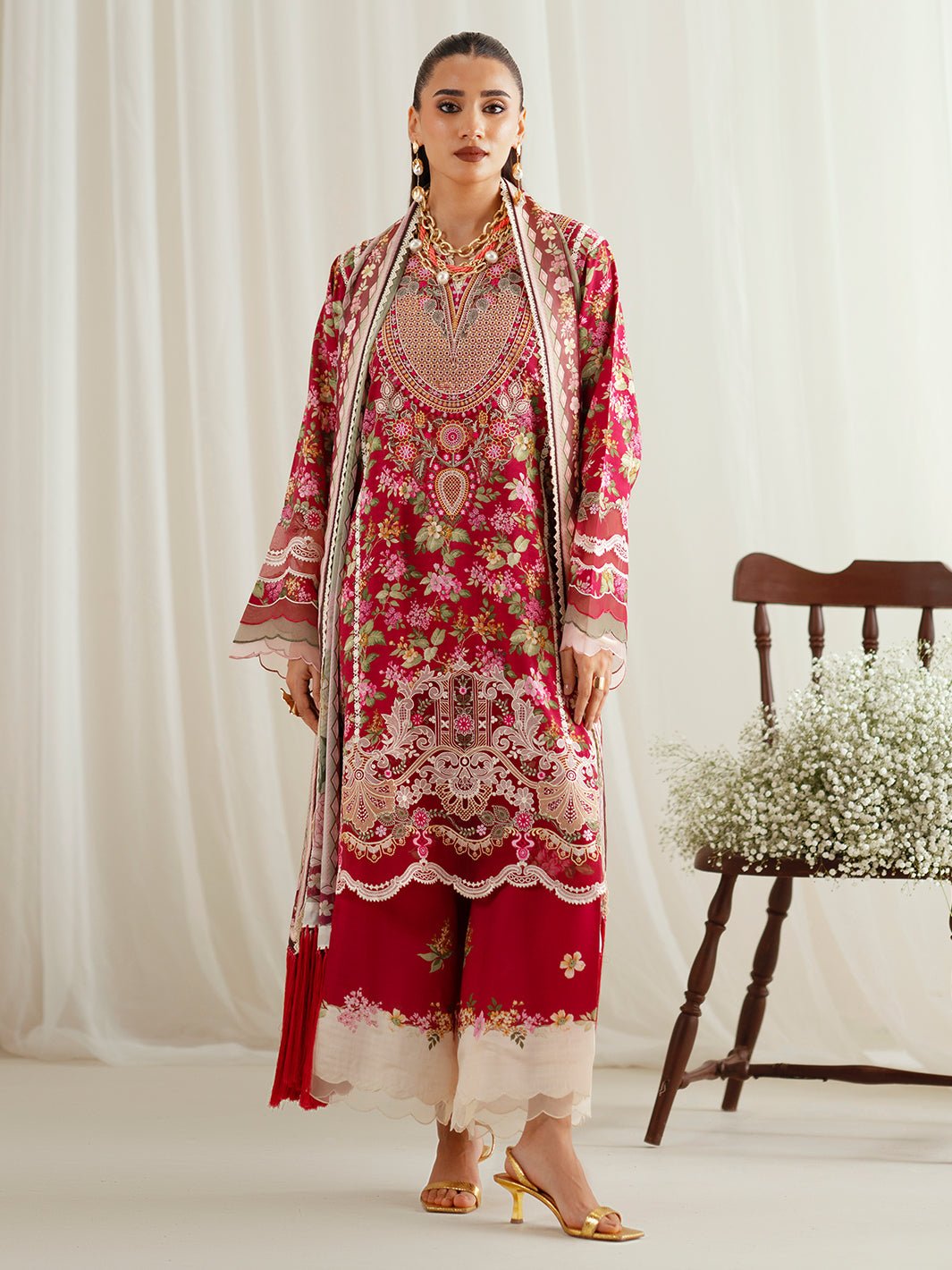 Bin Ilyas | Eres Bonita Viscose 25 | 1107 - B - is Haute Red dress from Bin Ilyas - Ladies Clothes - Maria Faisal