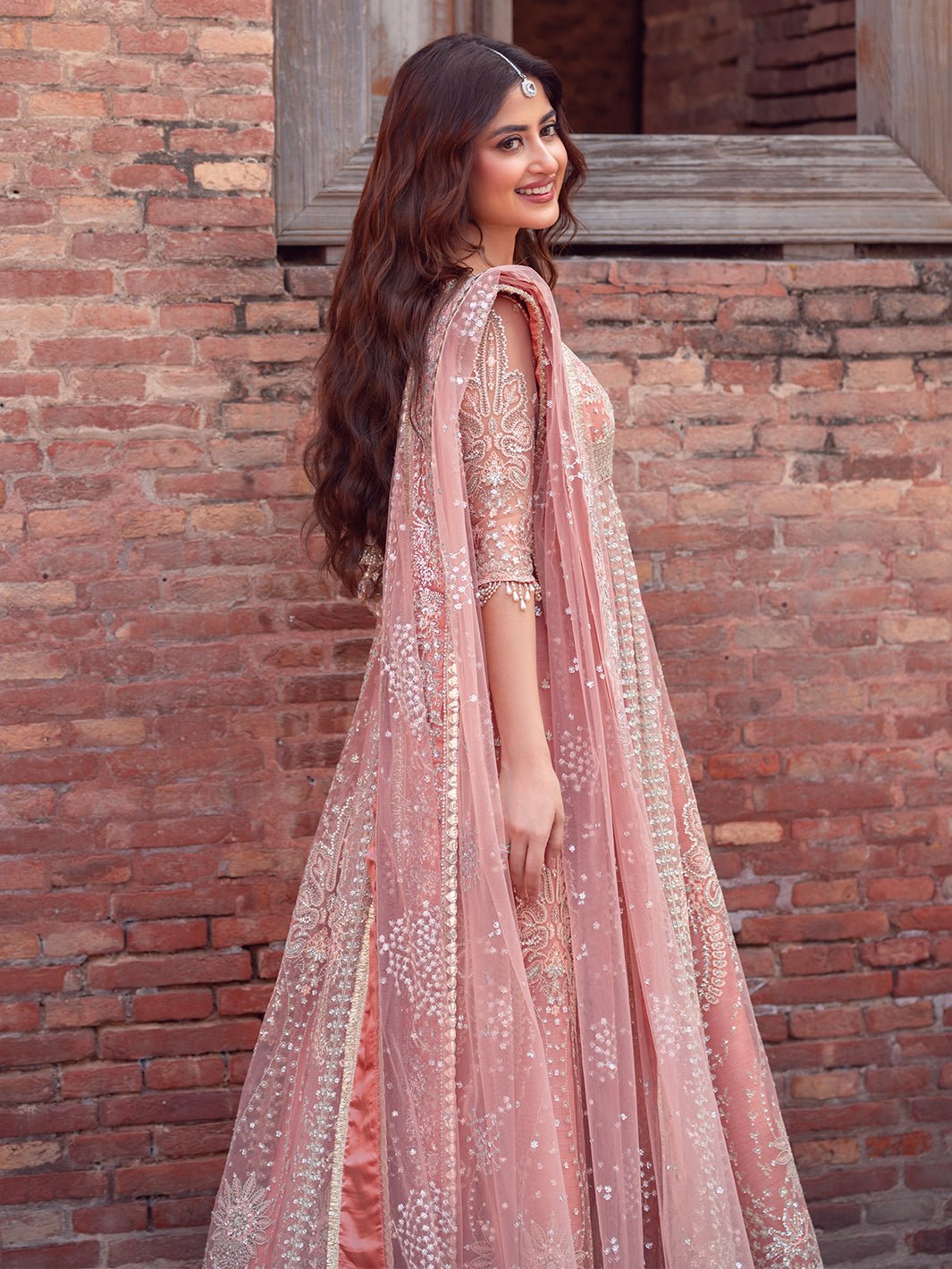 Bin Ilyas | Sona Gachi Luxury Formals | D - 604 - is Salmon Pink dress from Bin Ilyas - Ladies Clothes - Maria Faisal