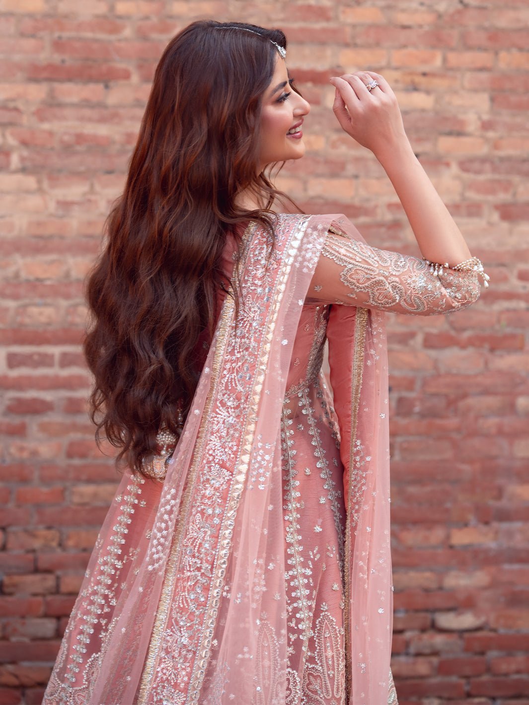 Bin Ilyas | Sona Gachi Luxury Formals | D - 604 - is Salmon Pink dress from Bin Ilyas - Ladies Clothes - Maria Faisal