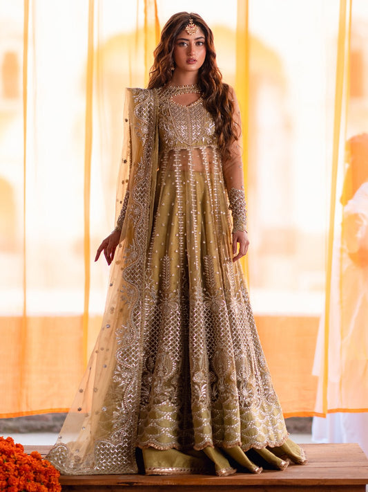 Bin Ilyas | Sona Gachi Luxury Formals | D - 605 - is Mendhi dress from Bin Ilyas - Ladies Clothes - Maria Faisal