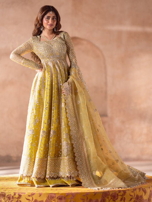 Bin Ilyas | Sona Gachi Luxury Formals | D - 606 - is Lemon Yellow dress from Bin Ilyas - Ladies Clothes - Maria Faisal