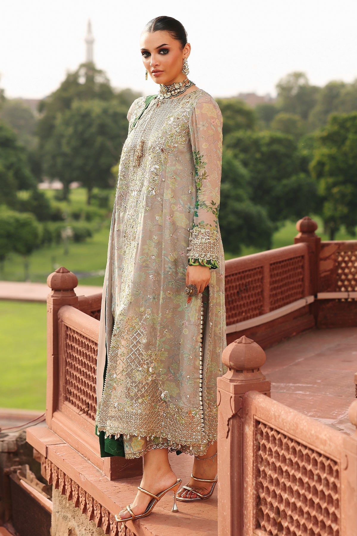 Charizma | Vasal Chiffon 25 | VSL25 - 23 D - is Beige dress from Charizma - Ladies Clothes - Maria Faisal
