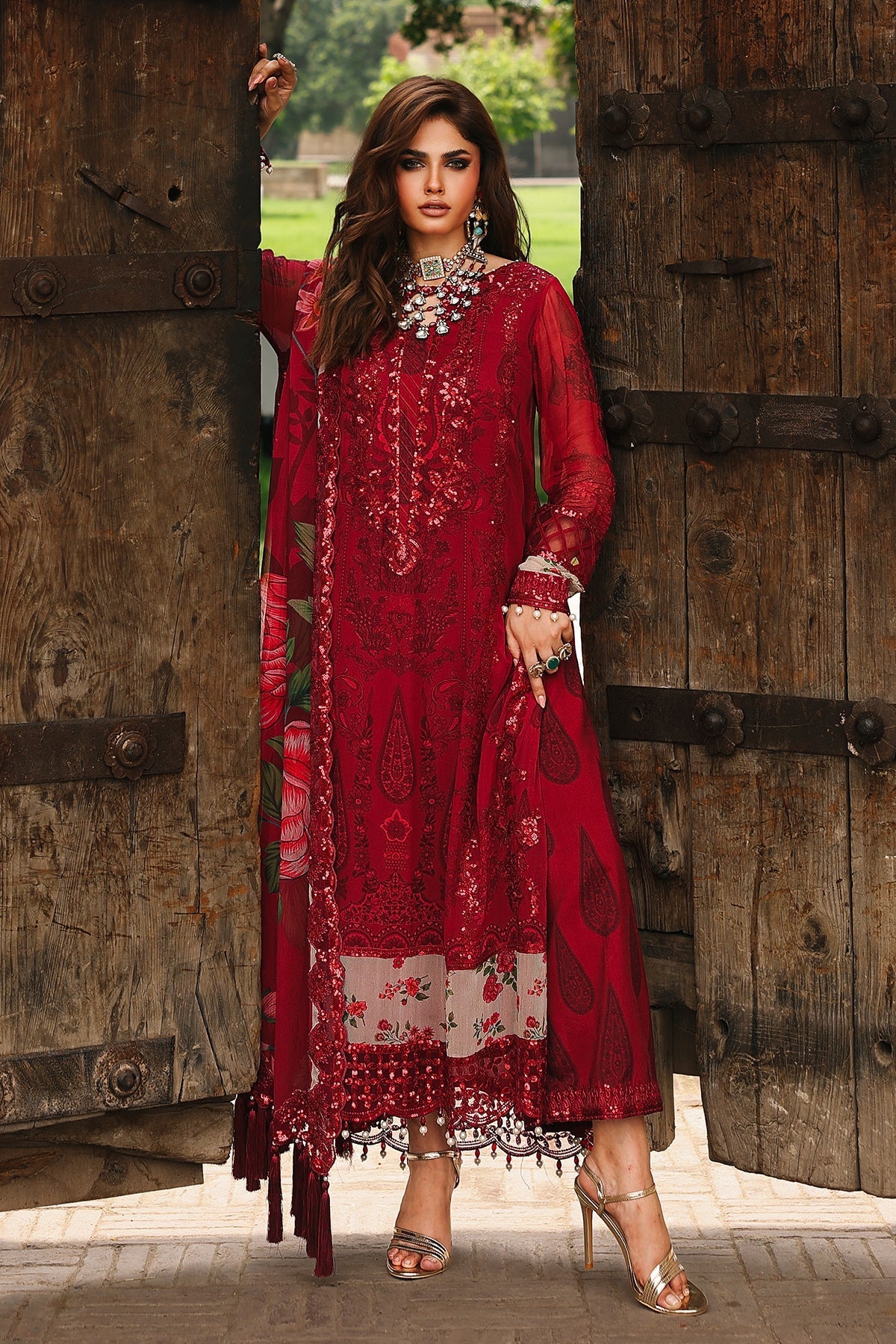Charizma | Vasal Chiffon 25 | VSL25 - 25 G - is Redish Pink dress from Charizma - Ladies Clothes - Maria Faisal