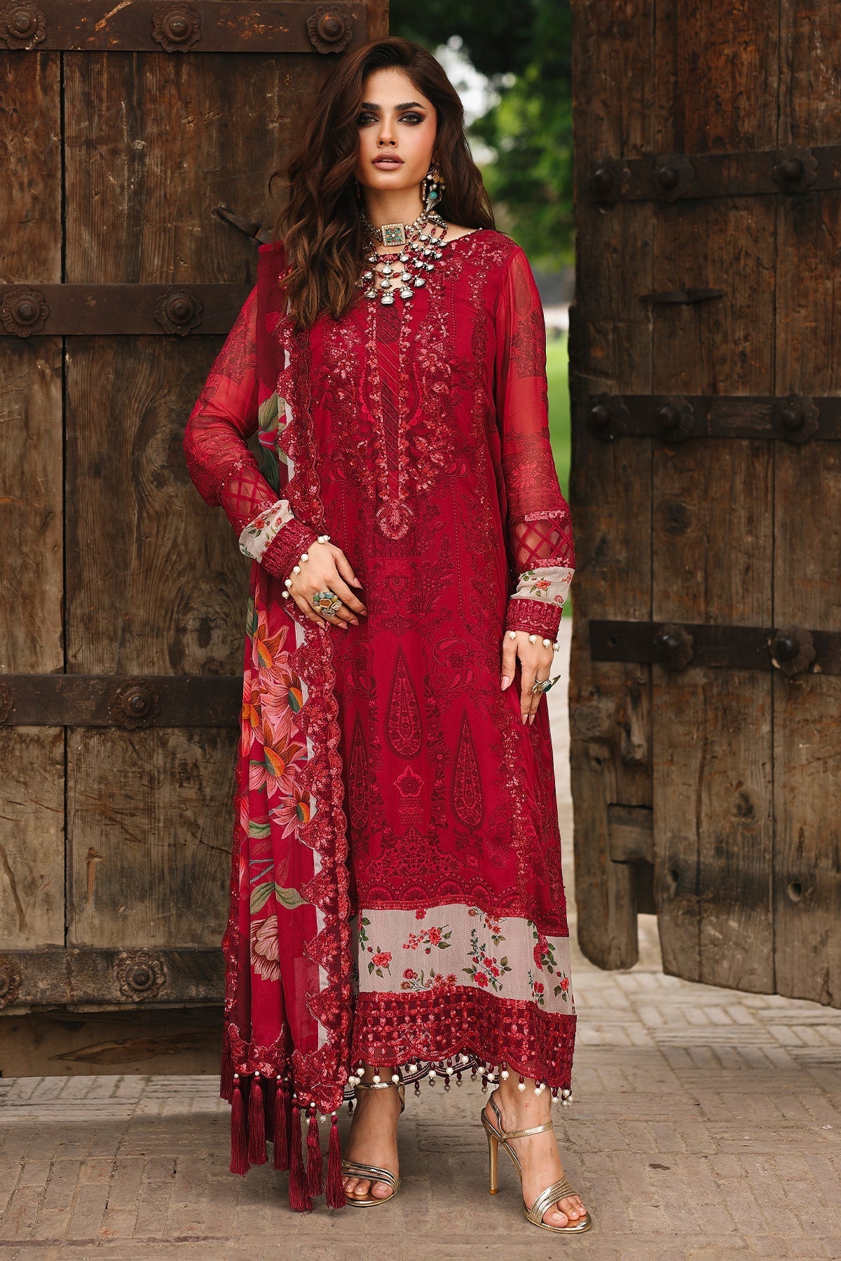 Charizma | Vasal Chiffon 25 | VSL25 - 25 G - is Redish Pink dress from Charizma - Ladies Clothes - Maria Faisal