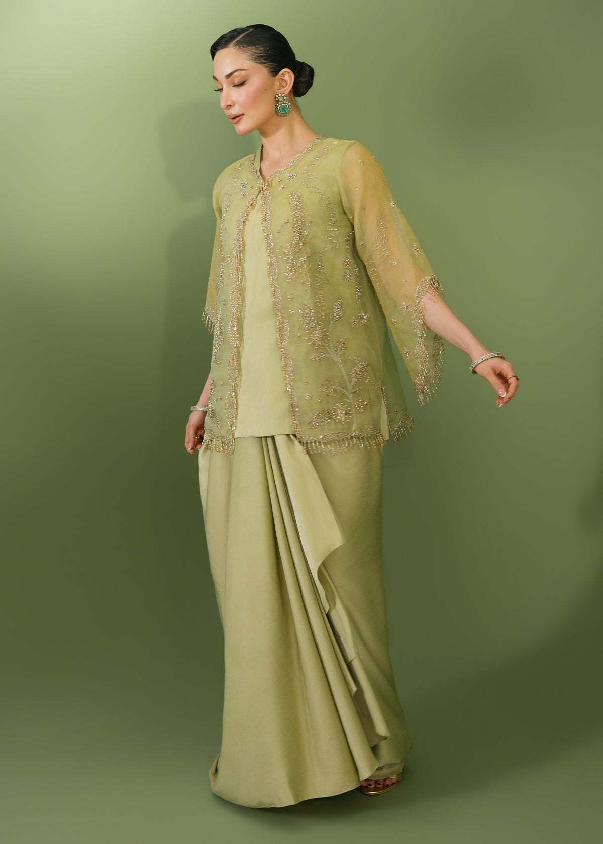Jeem | Celestial Luxe Formals |CORAL LEAF - Formal Dress - available at Maria Faisal in UK and USA.