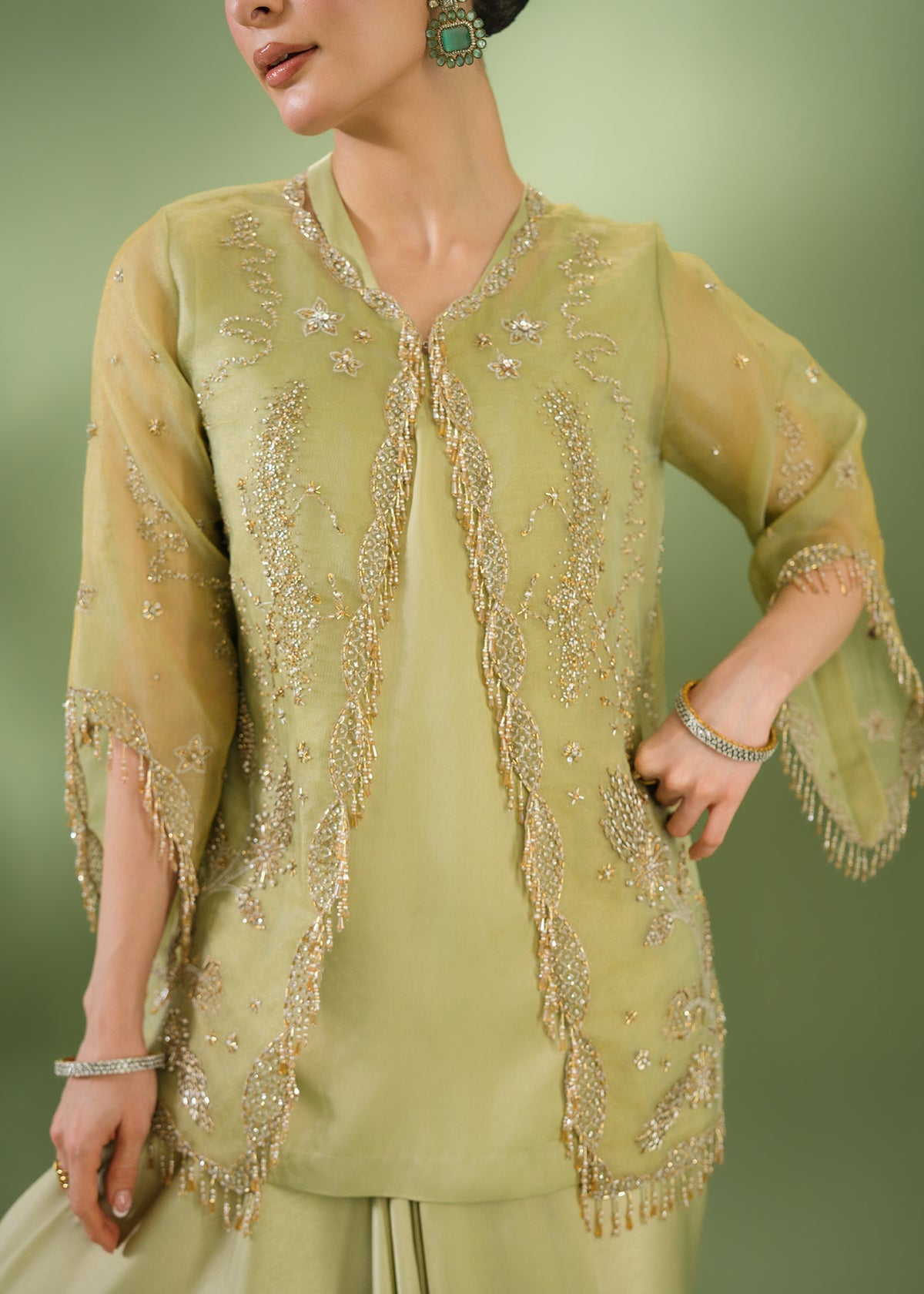Jeem | Celestial Luxe Formals |CORAL LEAF - Formal Dress - available at Maria Faisal in UK and USA.