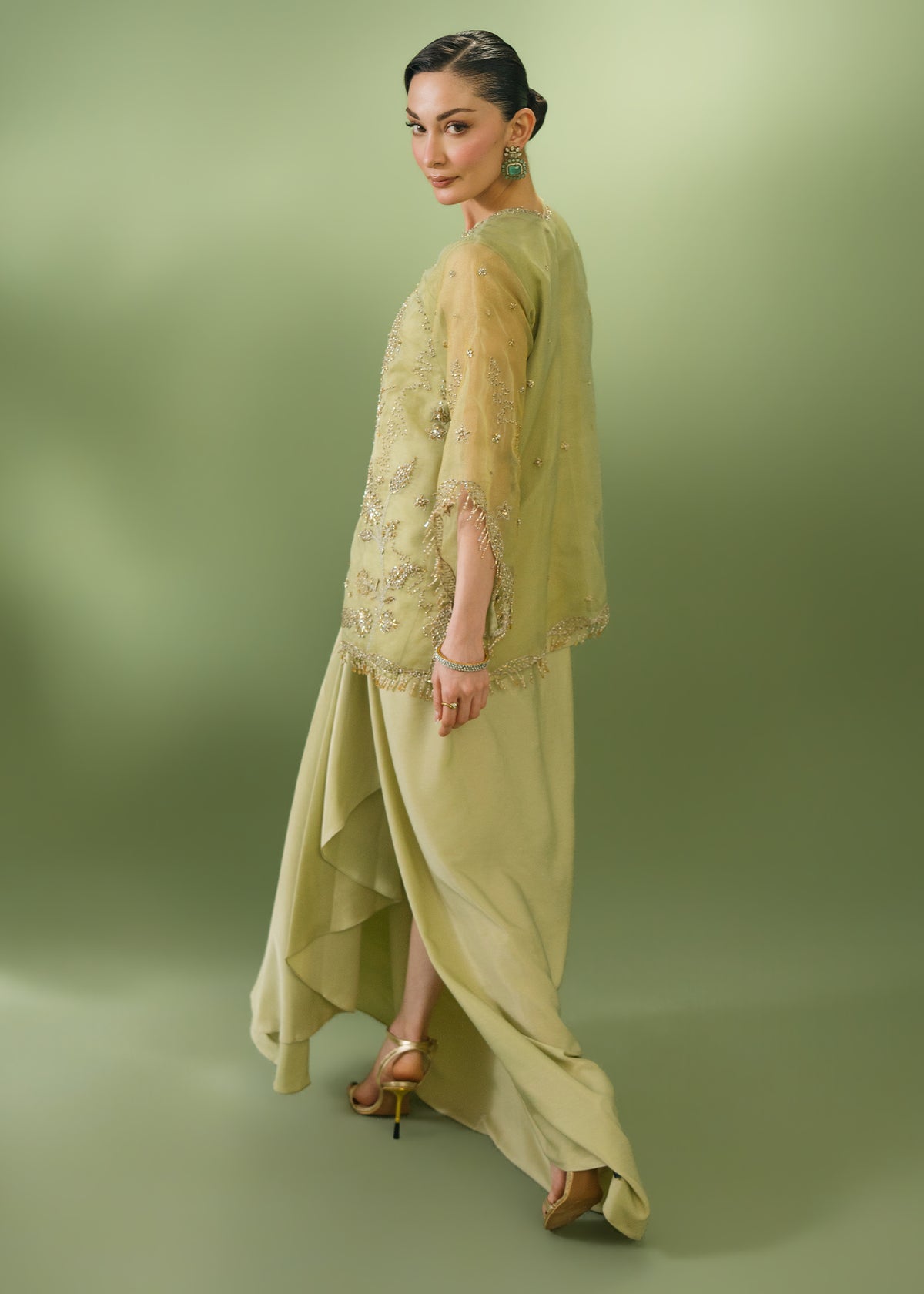 Jeem | Celestial Luxe Formals |CORAL LEAF - Formal Dress - available at Maria Faisal in UK and USA.