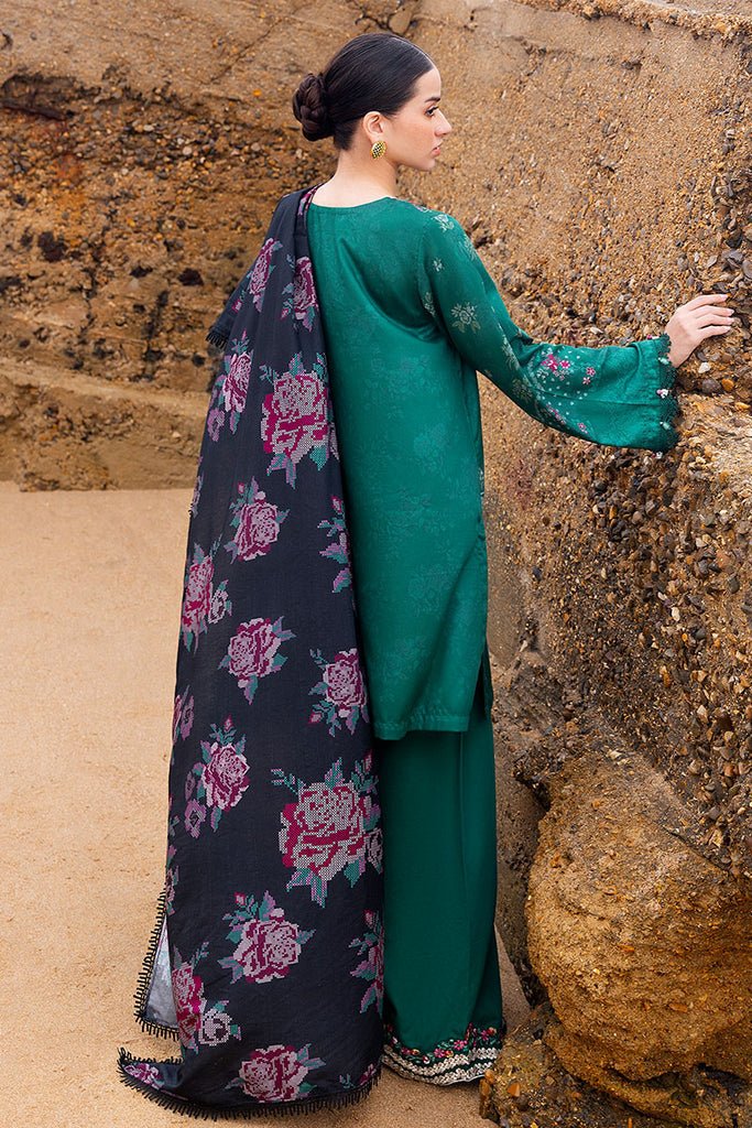Cross Stitch | Cotton Satin 25 | GARLAND WHISPER - is Emerald Green dress from Cross Stitch - Ladies Clothes - Maria Faisal