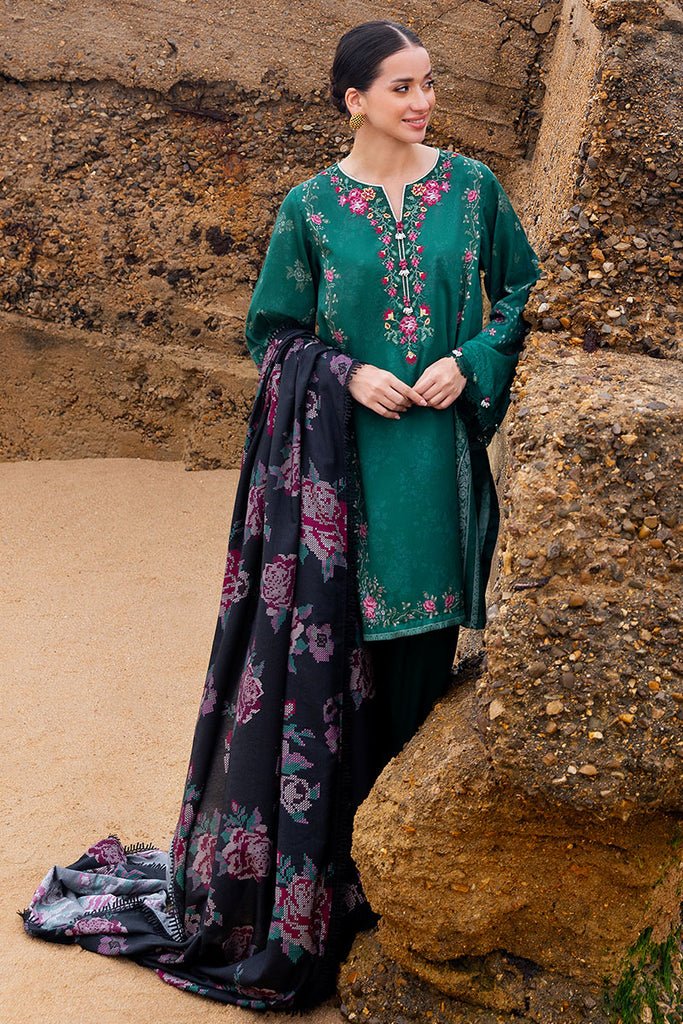 Cross Stitch | Cotton Satin 25 | GARLAND WHISPER - is Emerald Green dress from Cross Stitch - Ladies Clothes - Maria Faisal