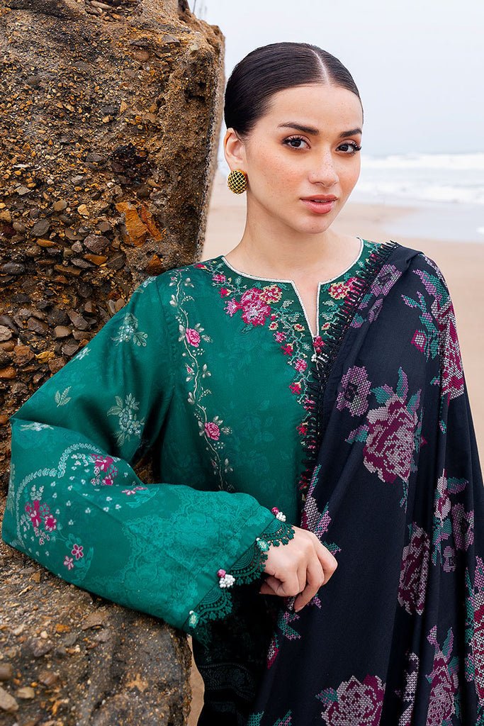Cross Stitch | Cotton Satin 25 | GARLAND WHISPER - is Emerald Green dress from Cross Stitch - Ladies Clothes - Maria Faisal