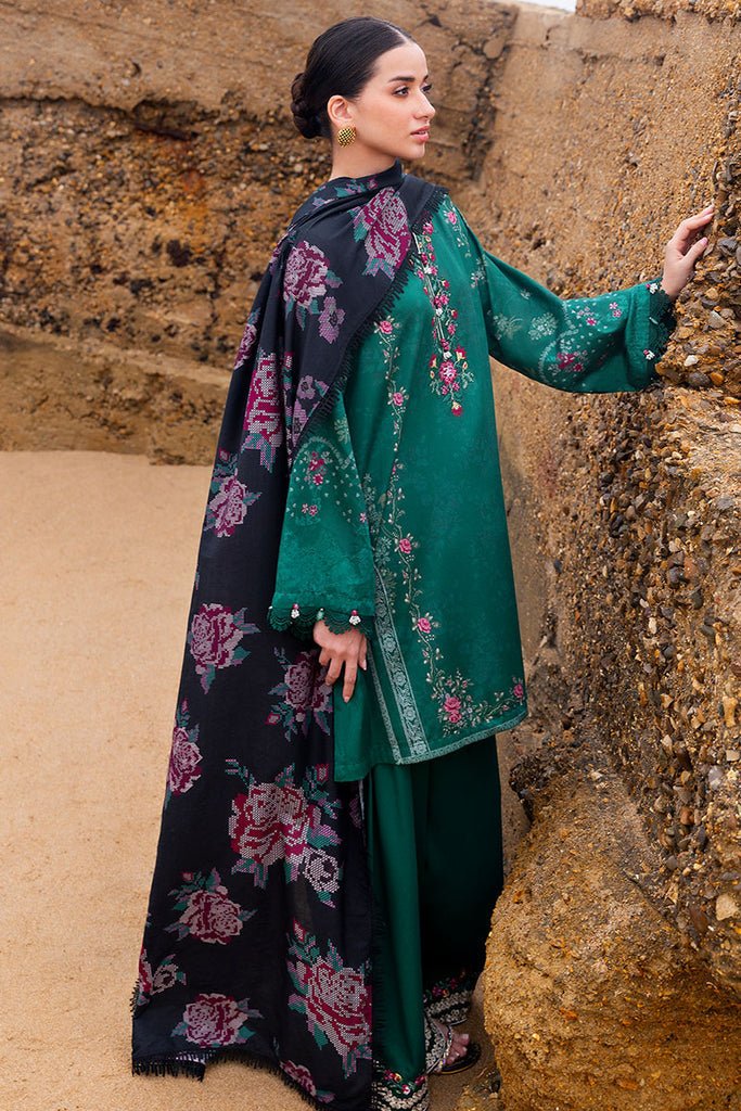 Cross Stitch | Cotton Satin 25 | GARLAND WHISPER - is Emerald Green dress from Cross Stitch - Ladies Clothes - Maria Faisal