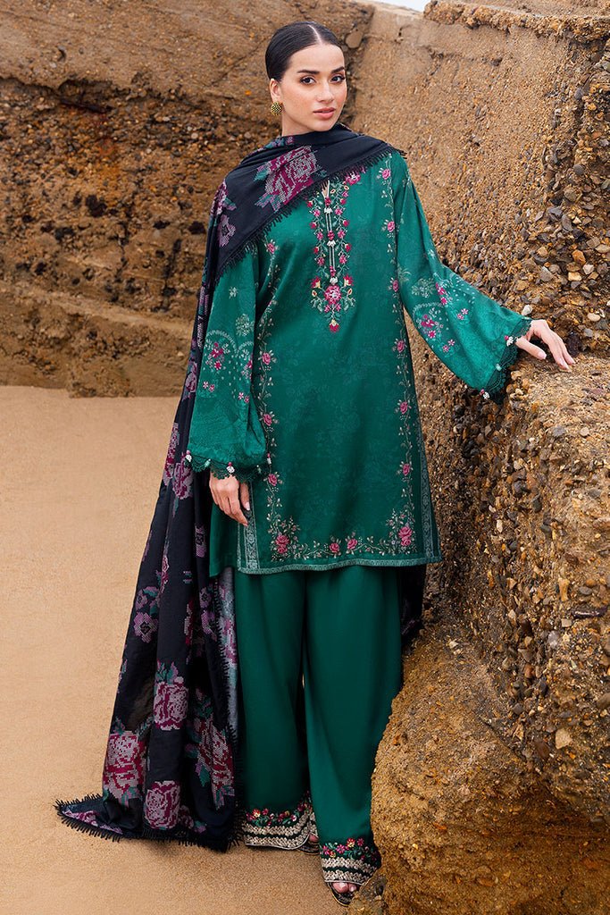 Cross Stitch | Cotton Satin 25 | GARLAND WHISPER - is Emerald Green dress from Cross Stitch - Ladies Clothes - Maria Faisal