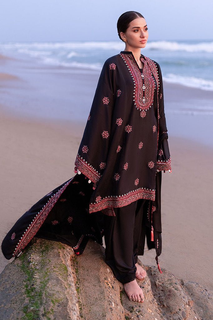 Cross Stitch | Cotton Satin 25 | RAVEN FOLK - is Black dress from Cross Stitch - Ladies Clothes - Maria Faisal