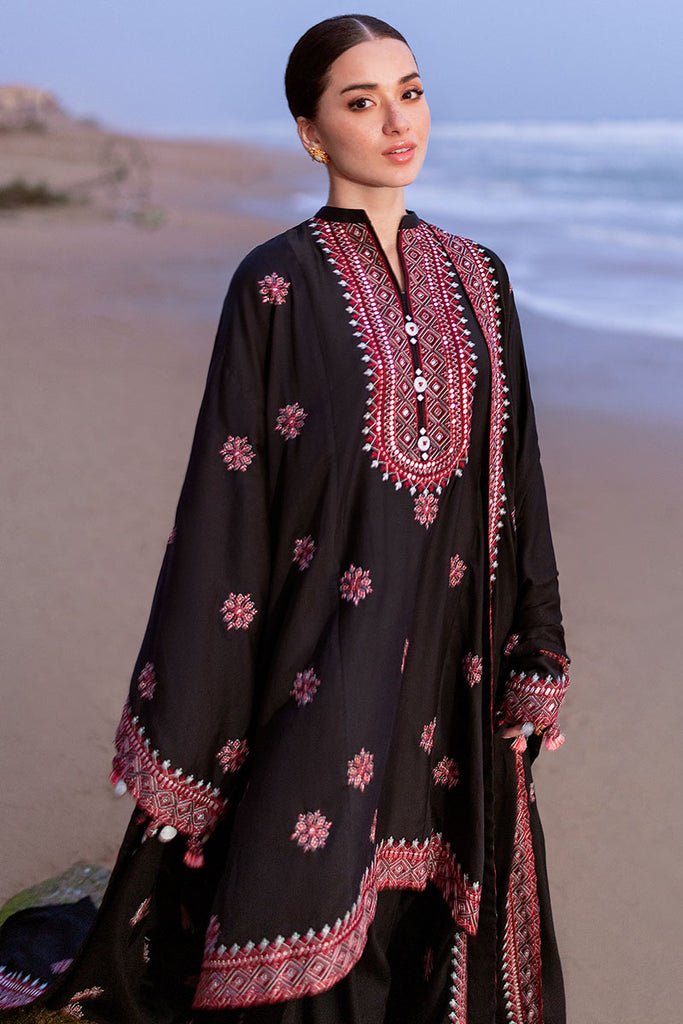 Cross Stitch | Cotton Satin 25 | RAVEN FOLK - is Black dress from Cross Stitch - Ladies Clothes - Maria Faisal