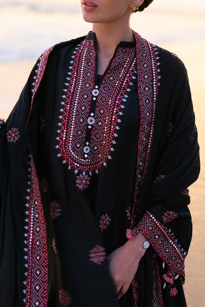 Cross Stitch | Cotton Satin 25 | RAVEN FOLK - is Black dress from Cross Stitch - Ladies Clothes - Maria Faisal