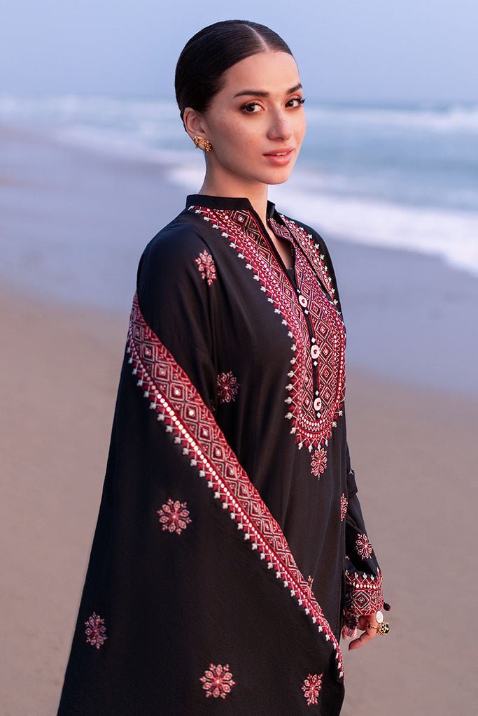 Cross Stitch | Cotton Satin 25 | RAVEN FOLK - is Black dress from Cross Stitch - Ladies Clothes - Maria Faisal