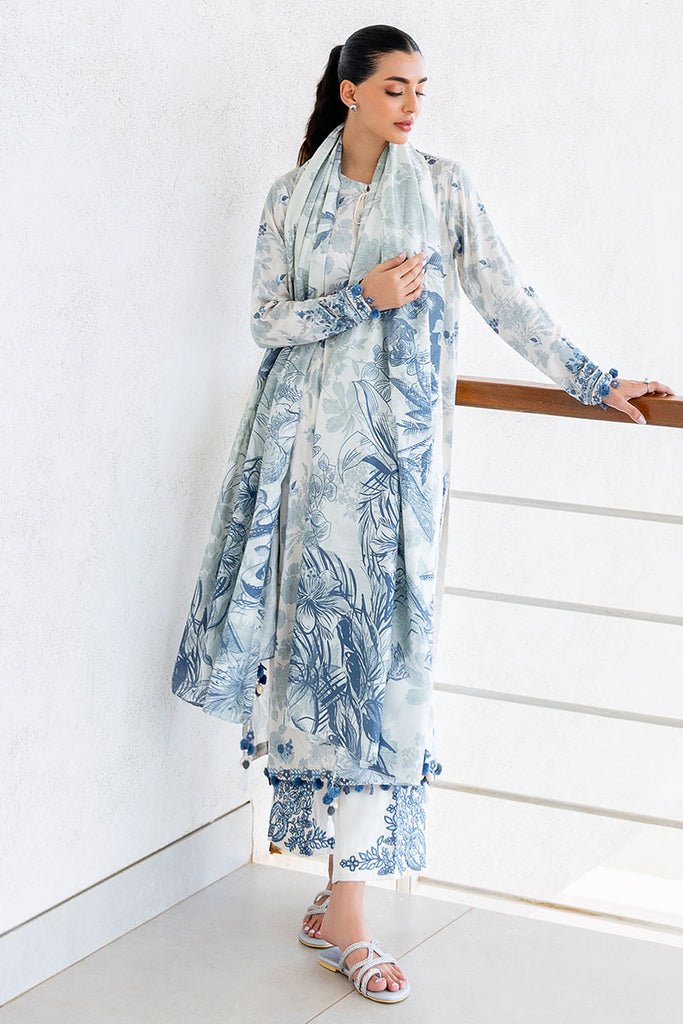 Cross Stitch | Cotton Satin 25 | WHIMSICAL TEAL - is White dress from Cross Stitch - Ladies Clothes - Maria Faisal