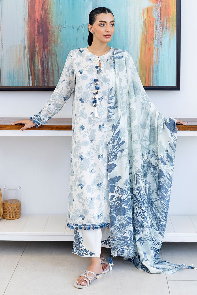 Cross Stitch | Cotton Satin 25 | WHIMSICAL TEAL - is White dress from Cross Stitch - Ladies Clothes - Maria Faisal