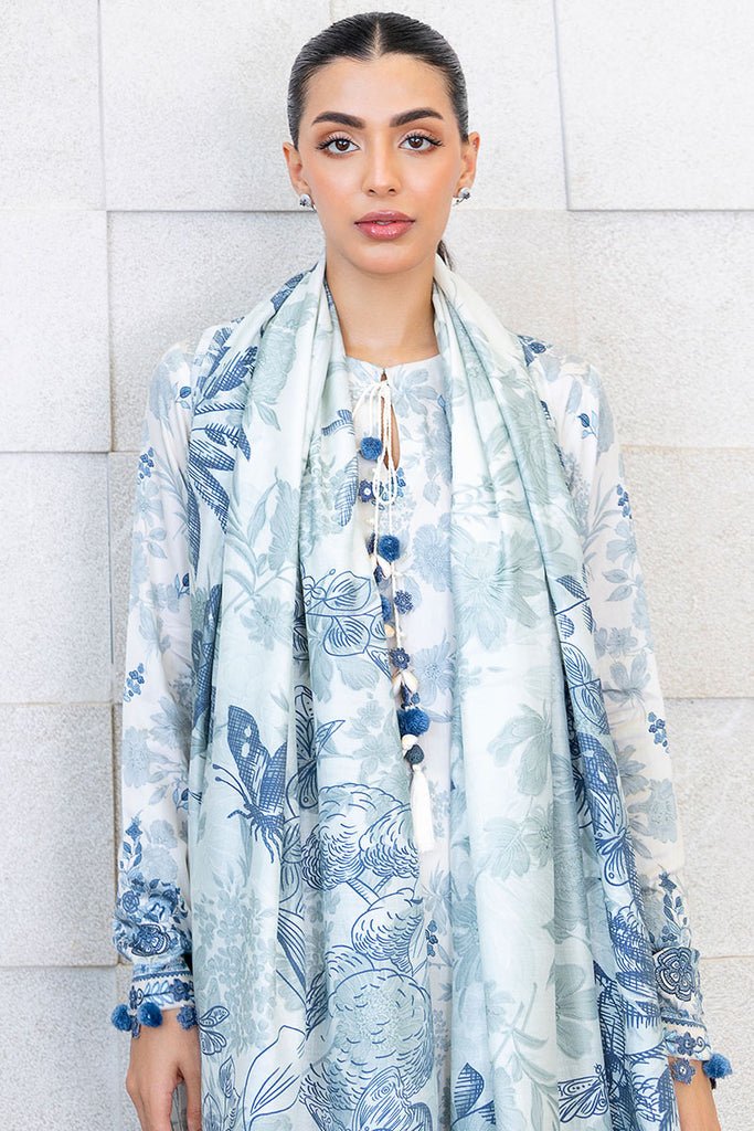 Cross Stitch | Cotton Satin 25 | WHIMSICAL TEAL - is White dress from Cross Stitch - Ladies Clothes - Maria Faisal