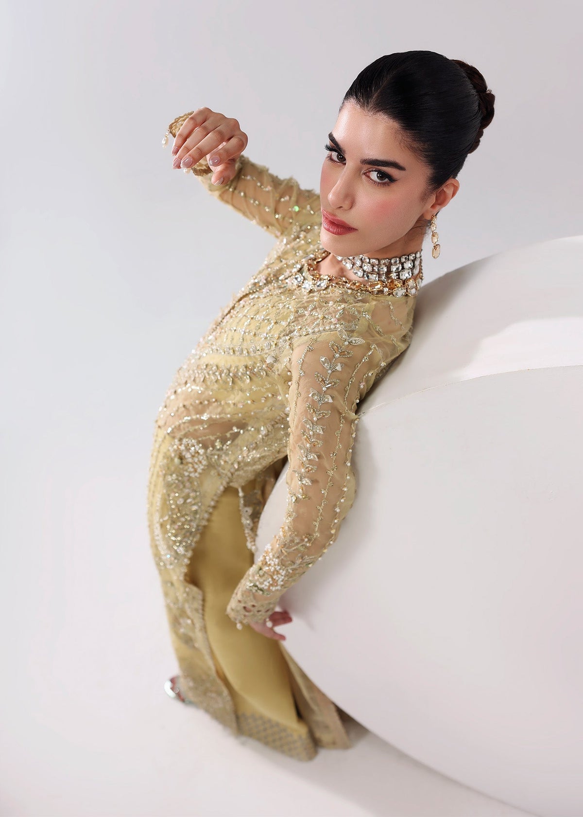 Sardinia | Lamore Luxury Handwork Edit 25 | Amber haze - Wedding Dress - available at Maria Faisal in UK and USA.