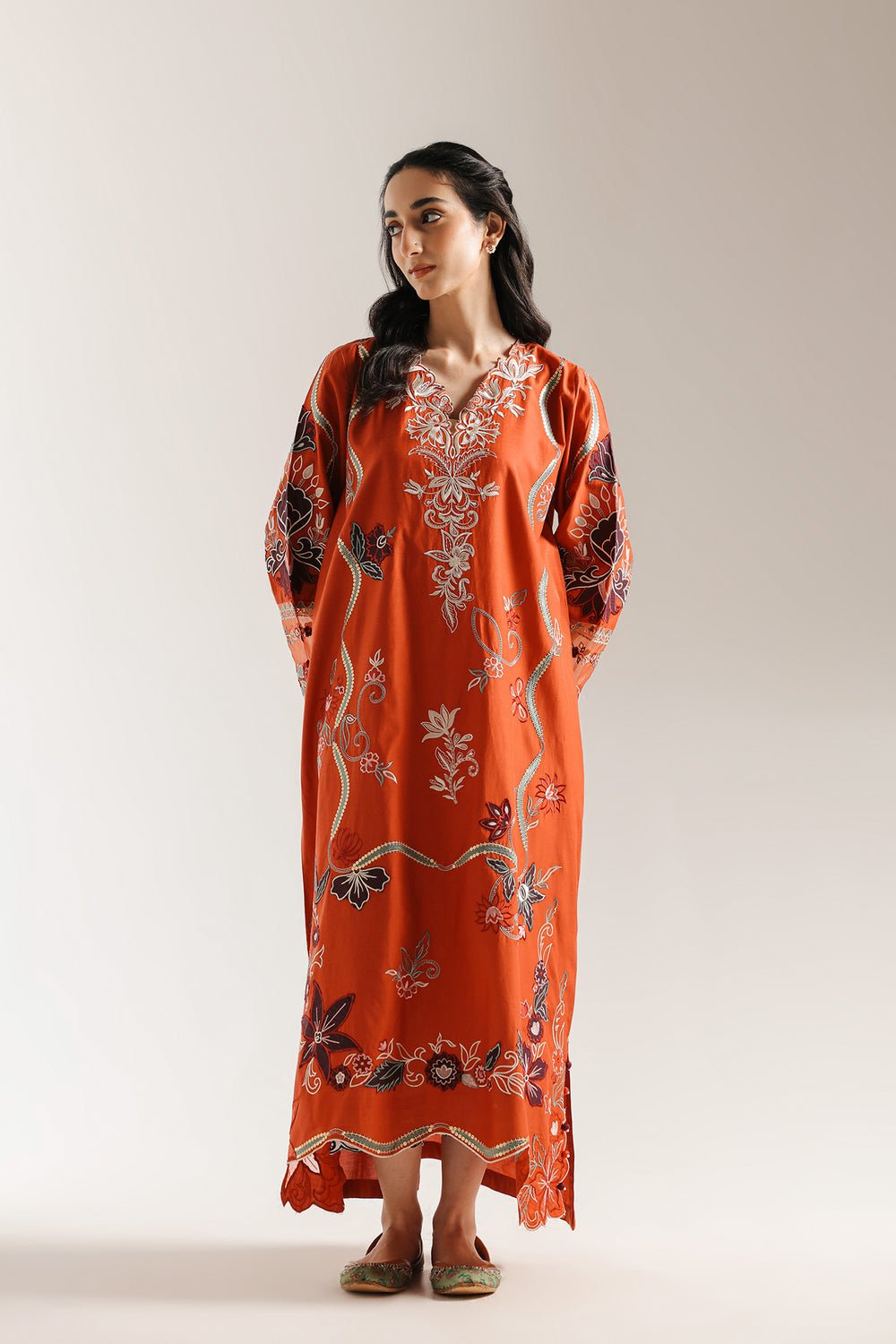 Ethnic | Rozana Collection 25 | Embroidered Dress 01A - is Orange dress from Ethnic - Ladies Clothes - Maria Faisal