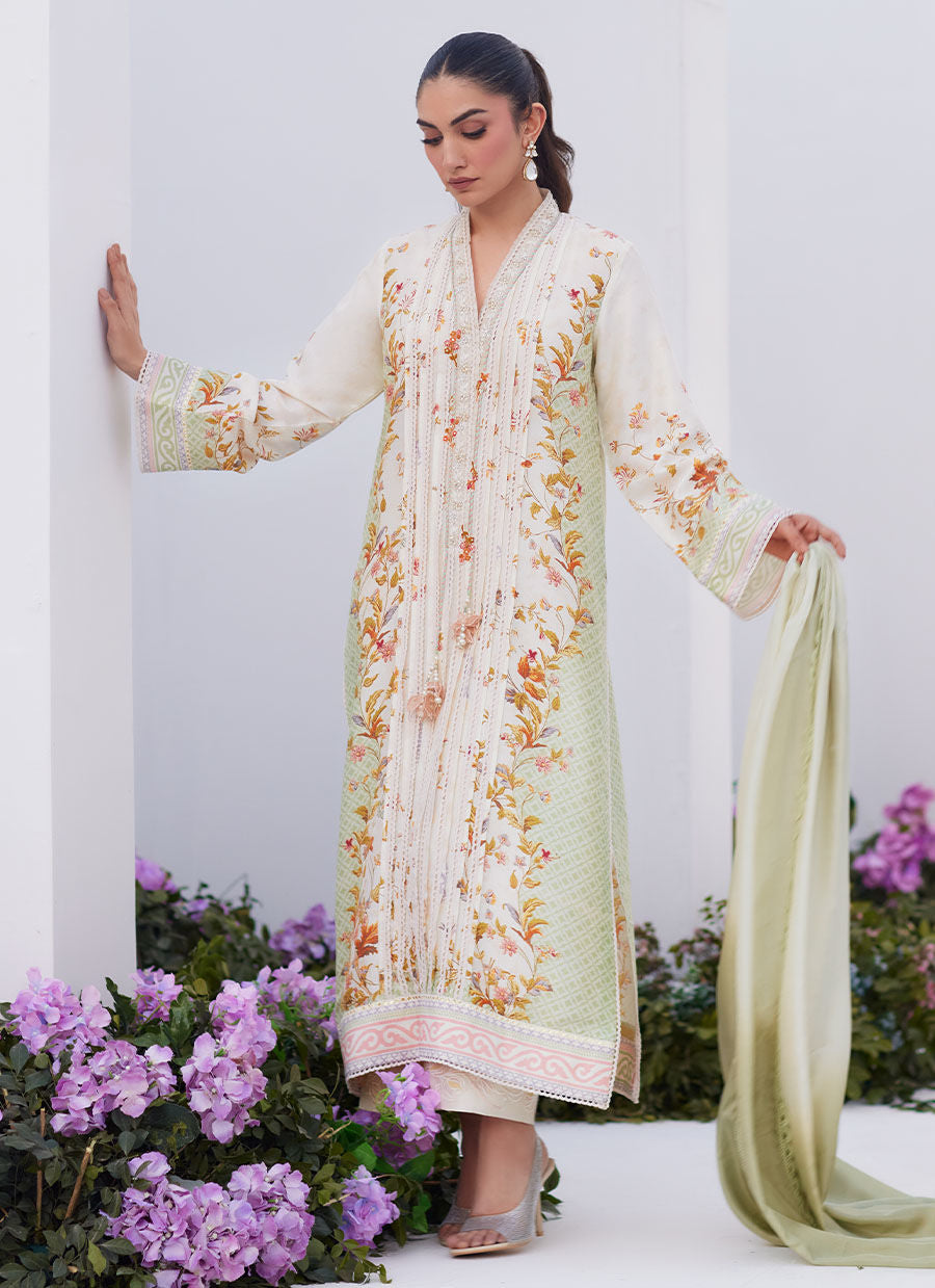 Farah Talib Aziz | Zaza Prints 24 | SAGE TRELLIS SHIRT AND DUPATTA - Ladies Clothes - Maria Faisal